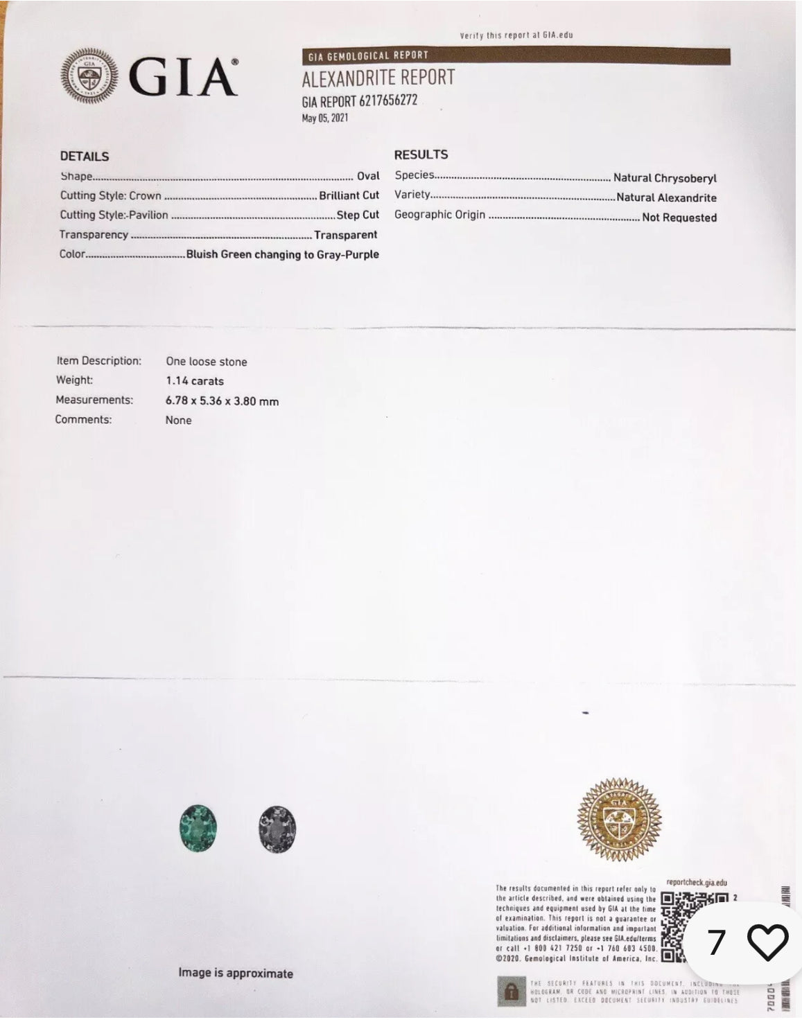 1.14 Carats Alexandrite W/ 1.00 Carats Diamonds (GIA Cert) 18K White Gold