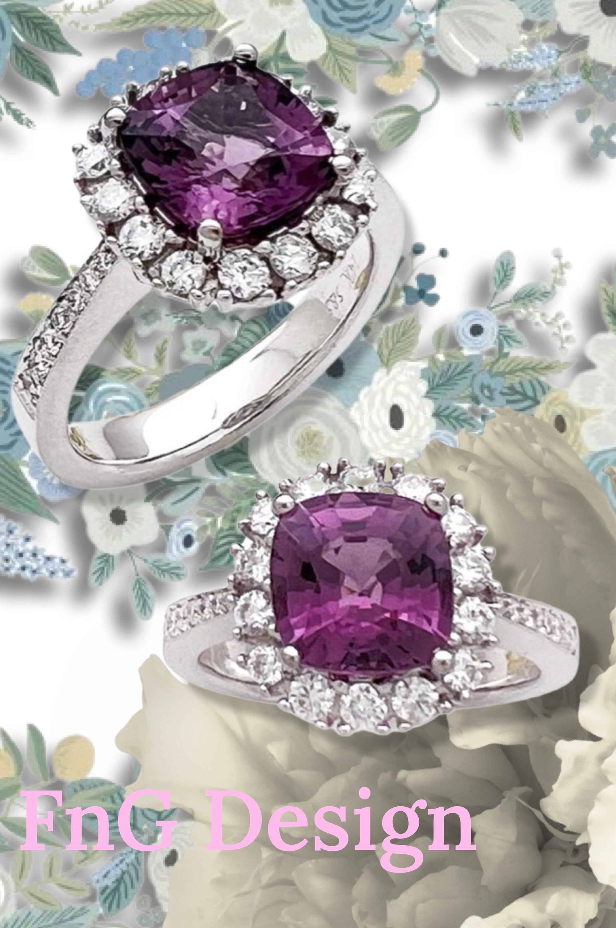 2.46Cts Spinel (Lavendar) No Treatment (Certified) & 0.75Cts Diamonds Set In 14K White Gold Ring