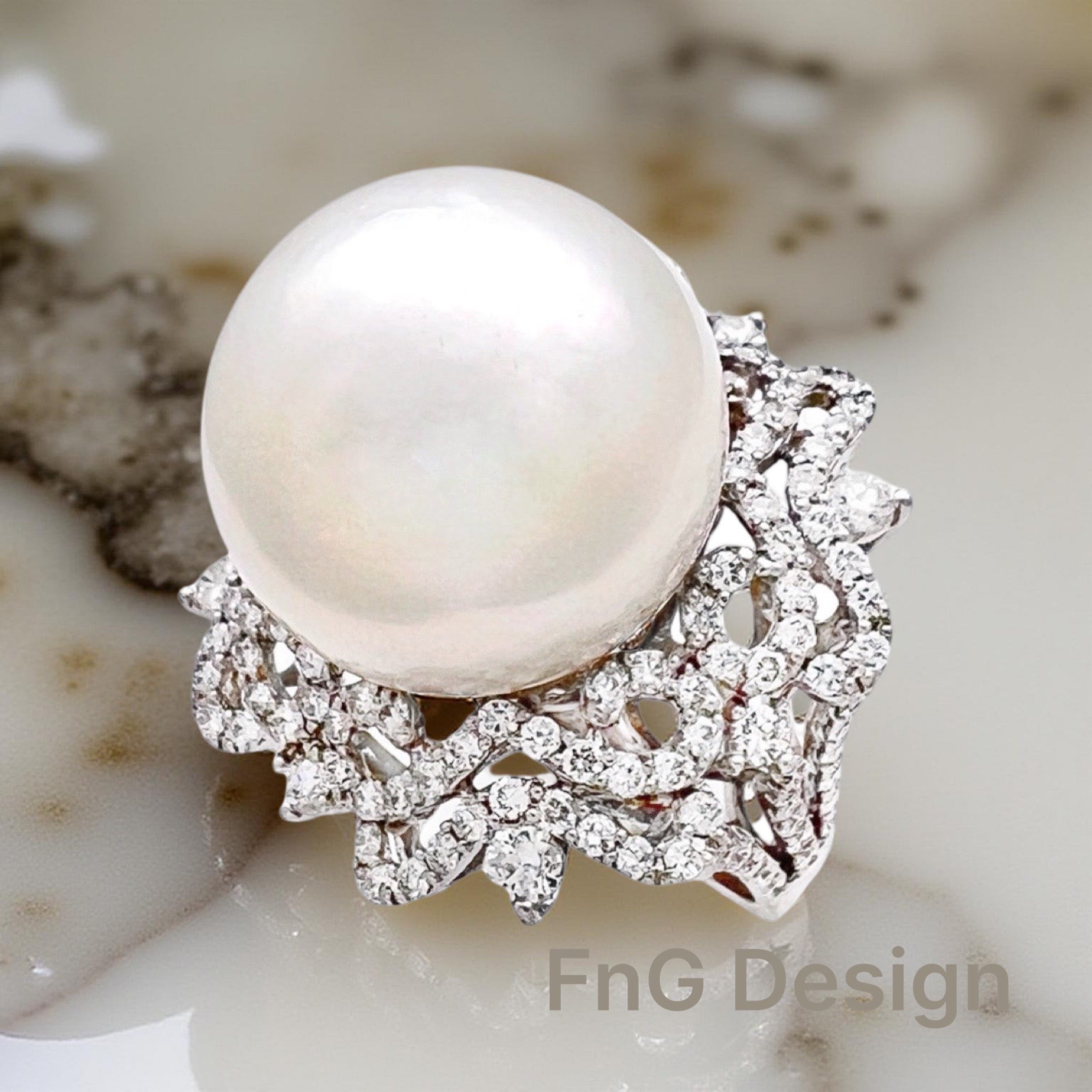 16.4MM South Sea Pearl (Certified) & 2.04 Carats Diamonds VS2 Set In 18K White Gold Ring