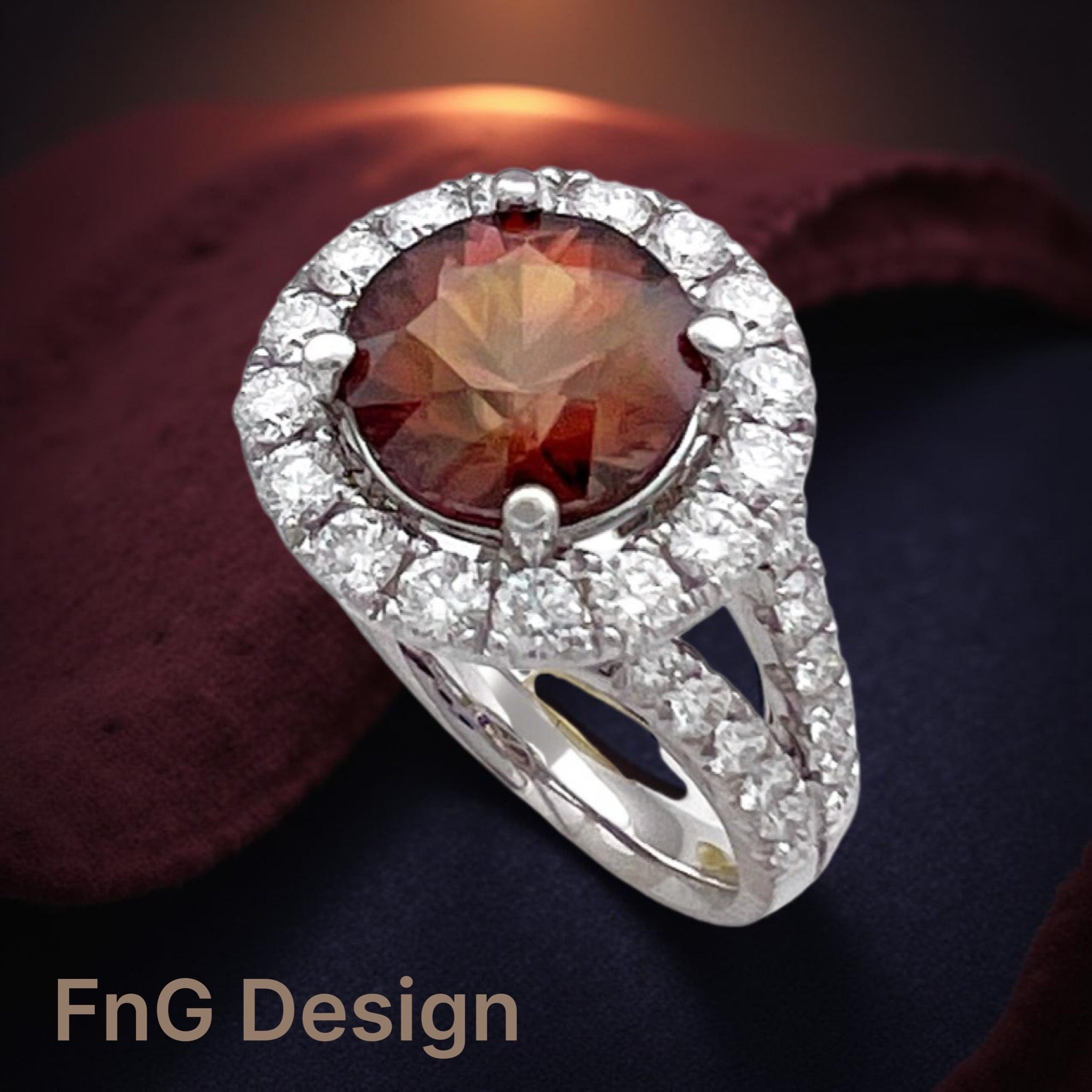 4.17Cts Orangy-Brown Zircon(Certified) & 1.52Cts Diamonds 14K White Gold Ring