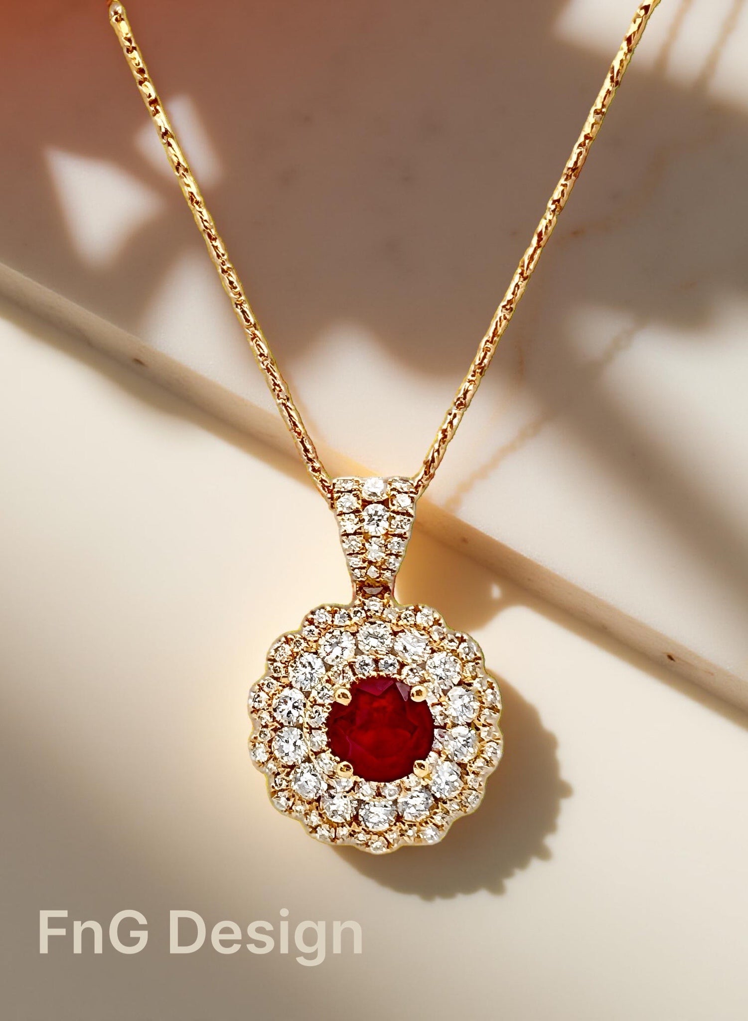 1.101 Carats Certified Burma Ruby & 1.70 Carats Diamonds, 18K Yellow Gold Pendant & Chain
