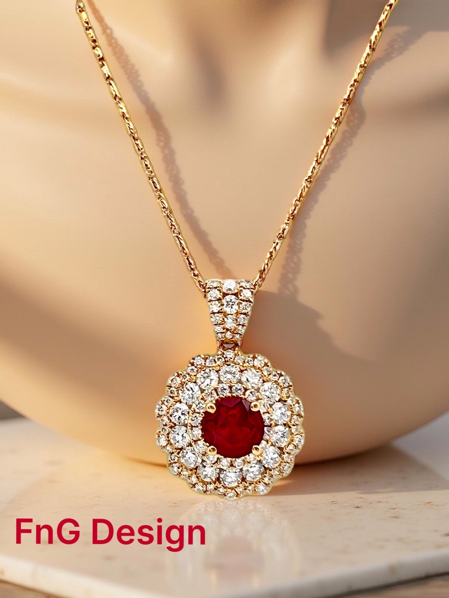 1.101 Carats Certified Burma Ruby & 1.70 Carats Diamonds, 18K Yellow Gold Pendant & Chain