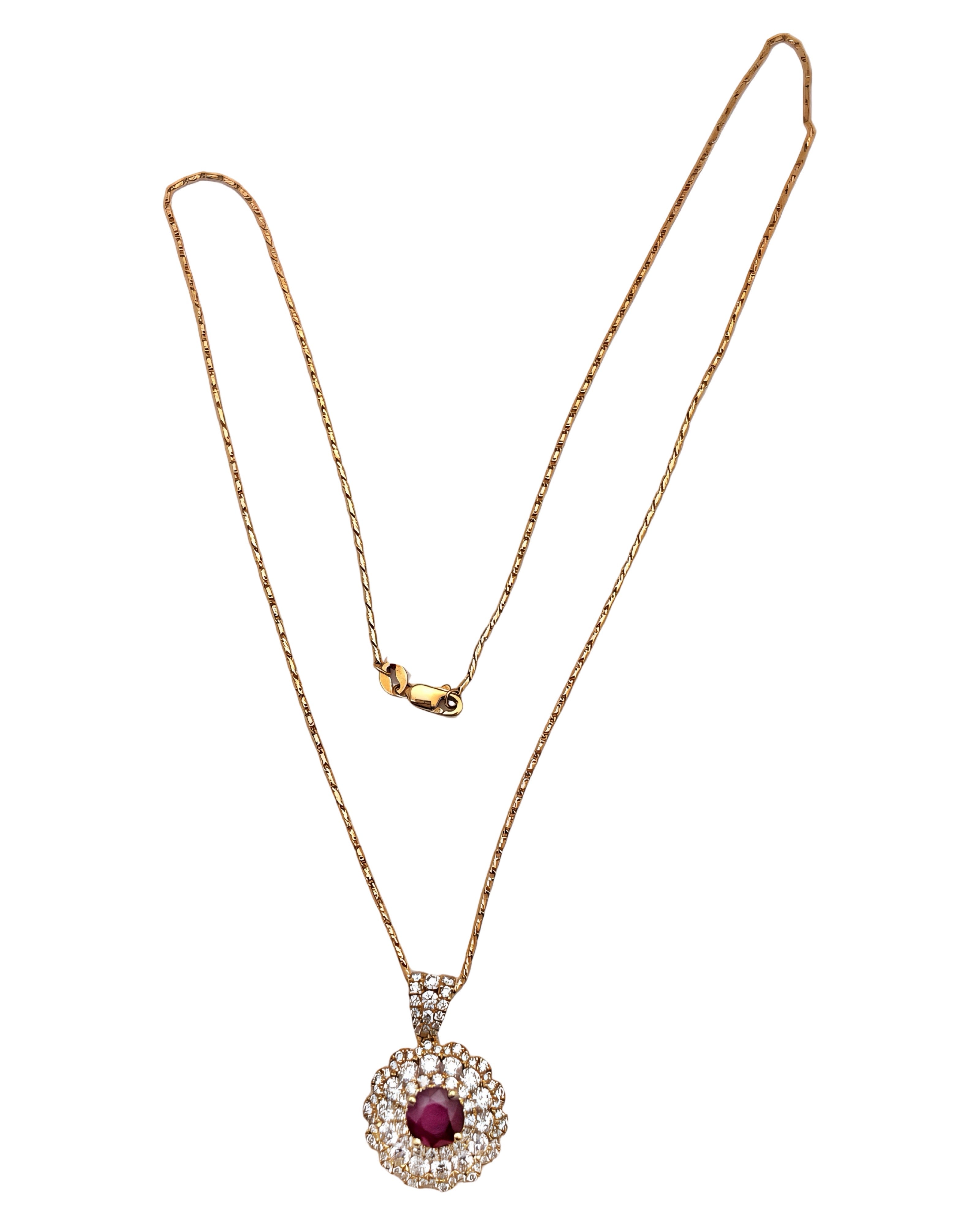1.101 Carats Certified Burma Ruby & 1.70 Carats Diamonds, 18K Yellow Gold Pendant & Chain
