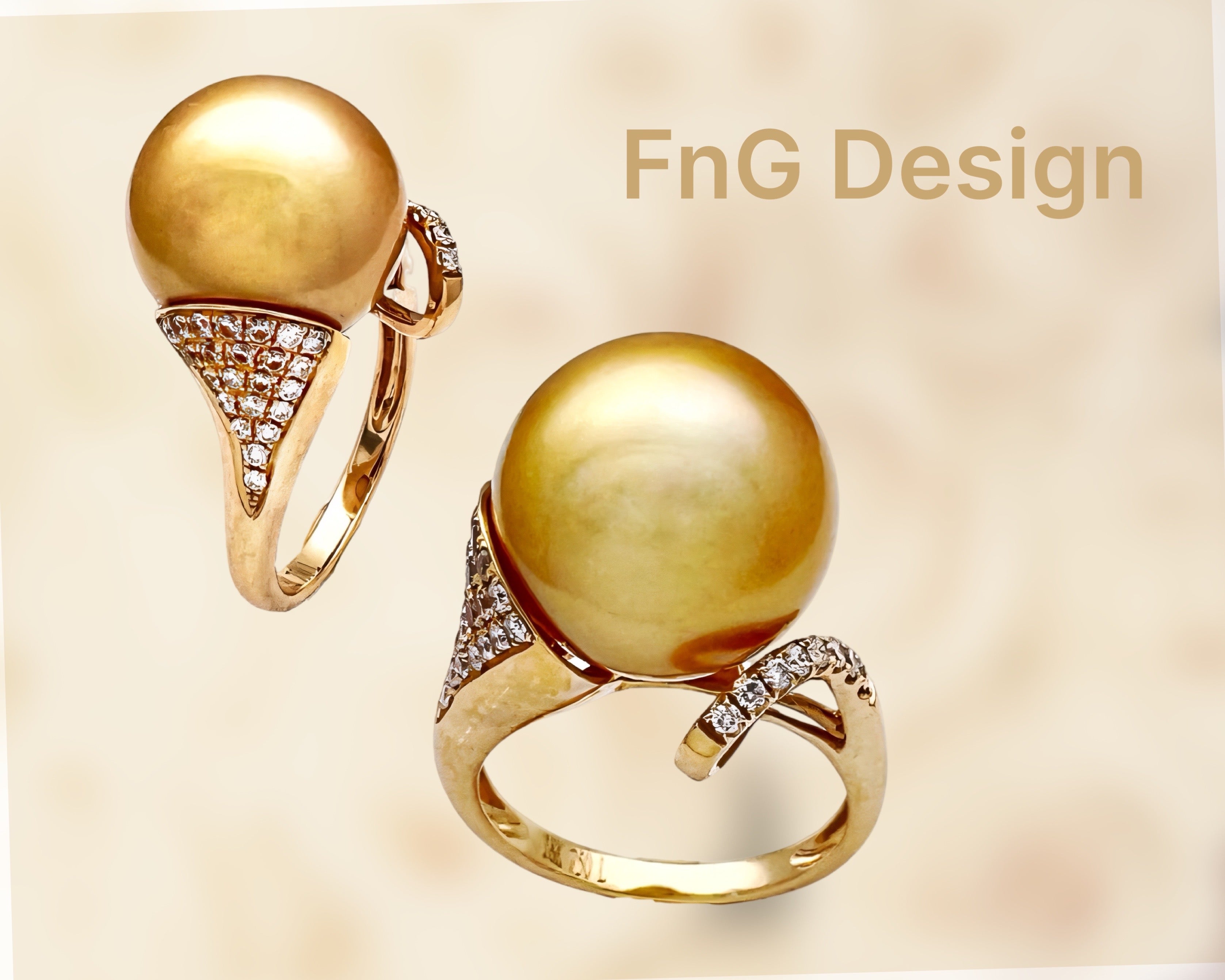 13.9MM Golden South Sea Pearl Certified & 0.31 CTS Diamonds Set In 18 Karat Yellow Gold Ring
