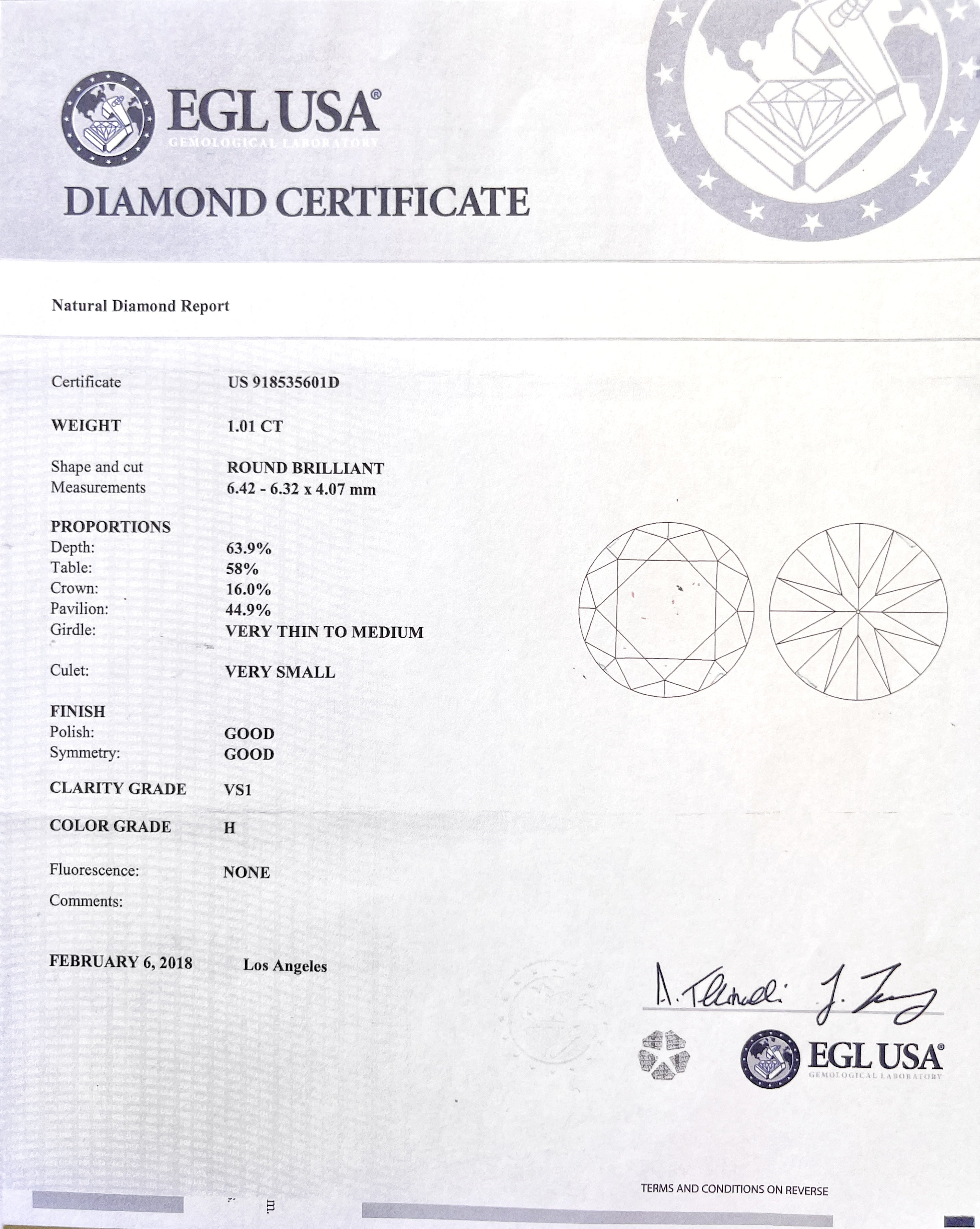 1.01 Carats Natural Diamond (Center Stone) VS1 Certified W/ 1.00 Carats Diamonds 18Kt White Gold Ring