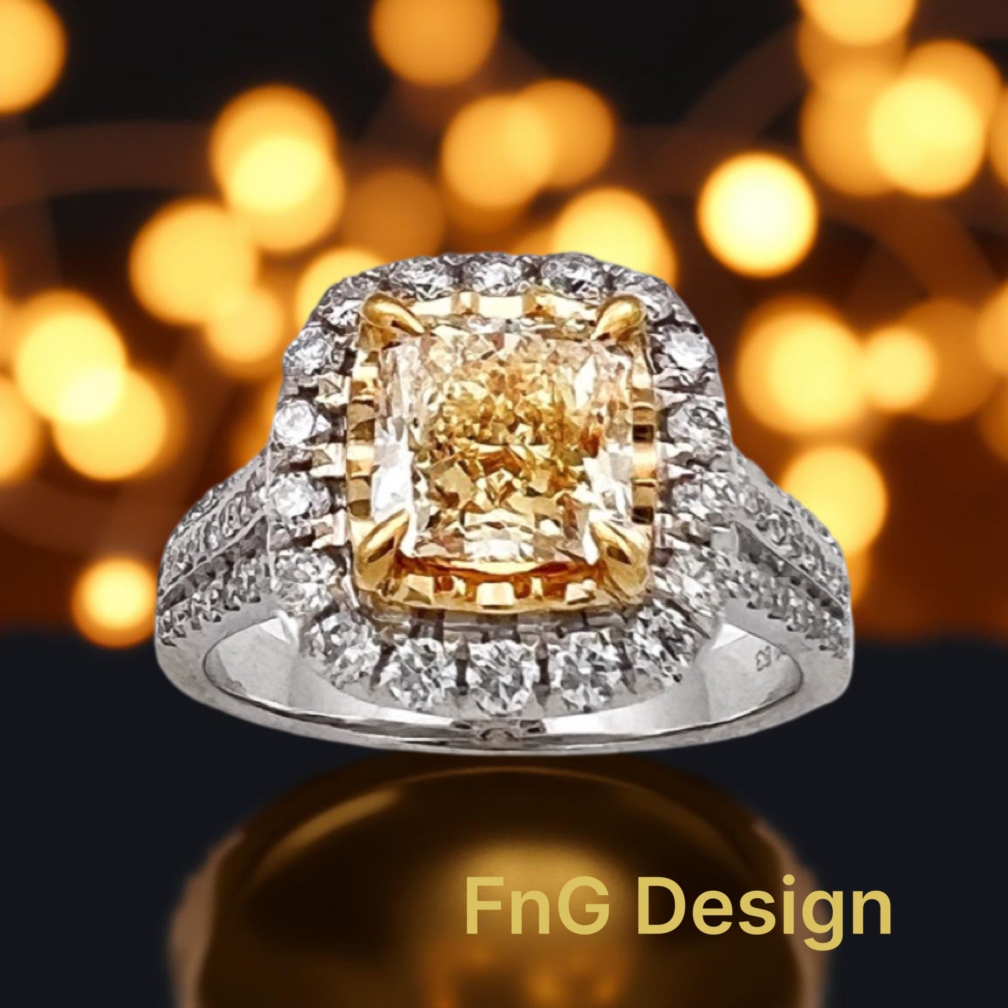 1.56 Carats Natural Diamond Faint Yellow (Center Stone) VS1 Certified W/ 0.84 Carats Diamonds 14Kt White & Yellow Gold Ring