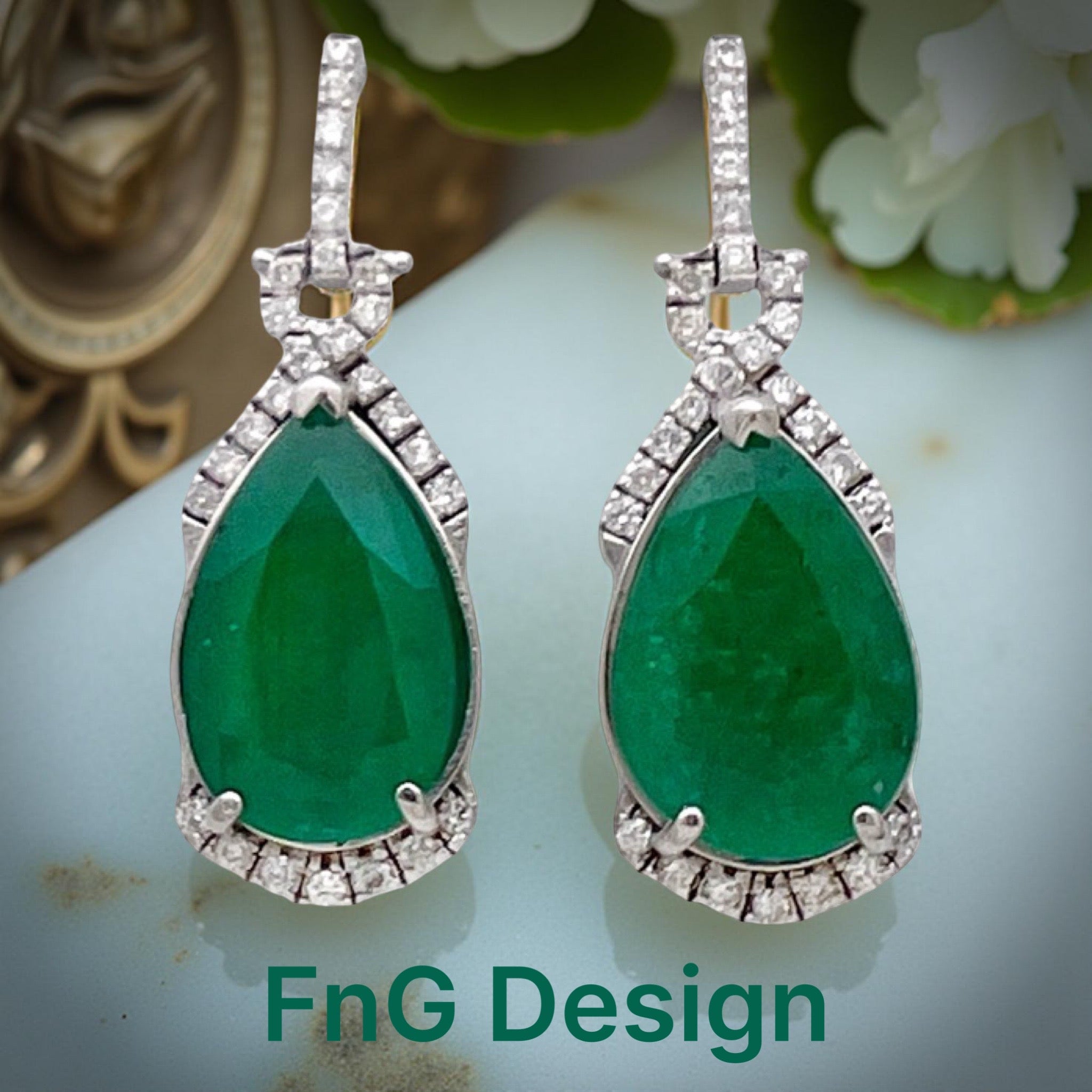 5.76 Carats Colombian Emeralds F1 (Certified) & 0.81 Carats Diamonds Set in 14K White Gold Earrings