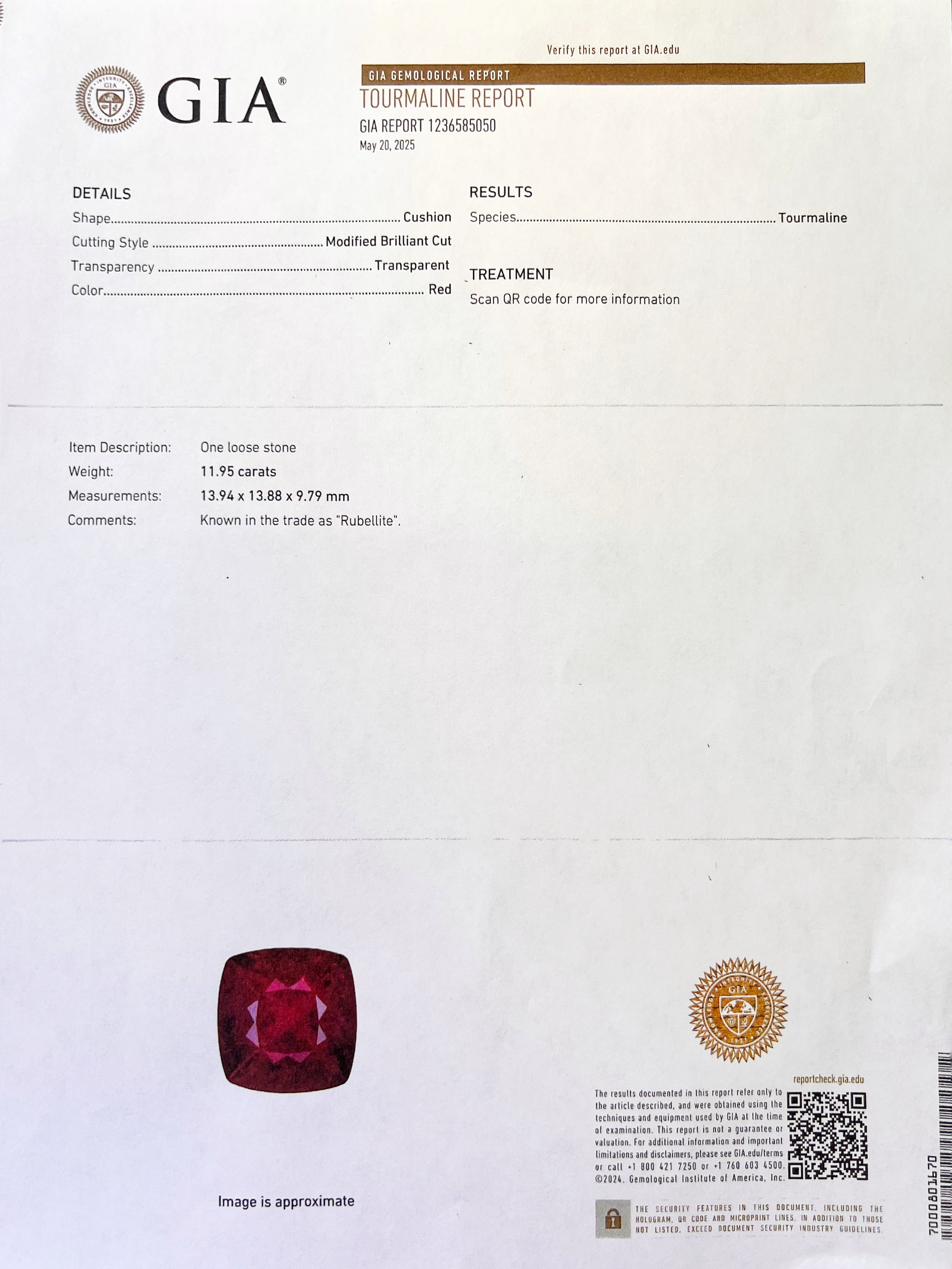 11.95 Carats Rubellite Tourmaline (Certified) & 1.76 Carats Diamonds VS2 Set In 14K Yellow Gold Ring