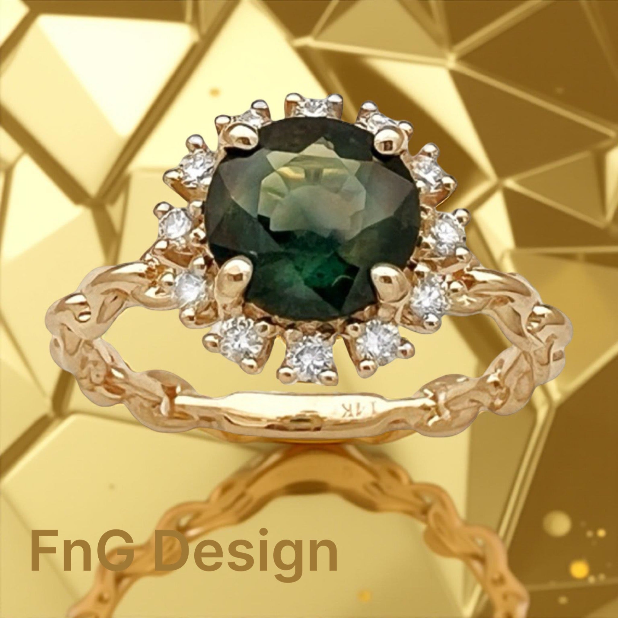 1.79 Carats Ceylon Sapphire (Certified) & 0.31 Carats Diamonds VS2 Set In 14K Yellow Gold Ring