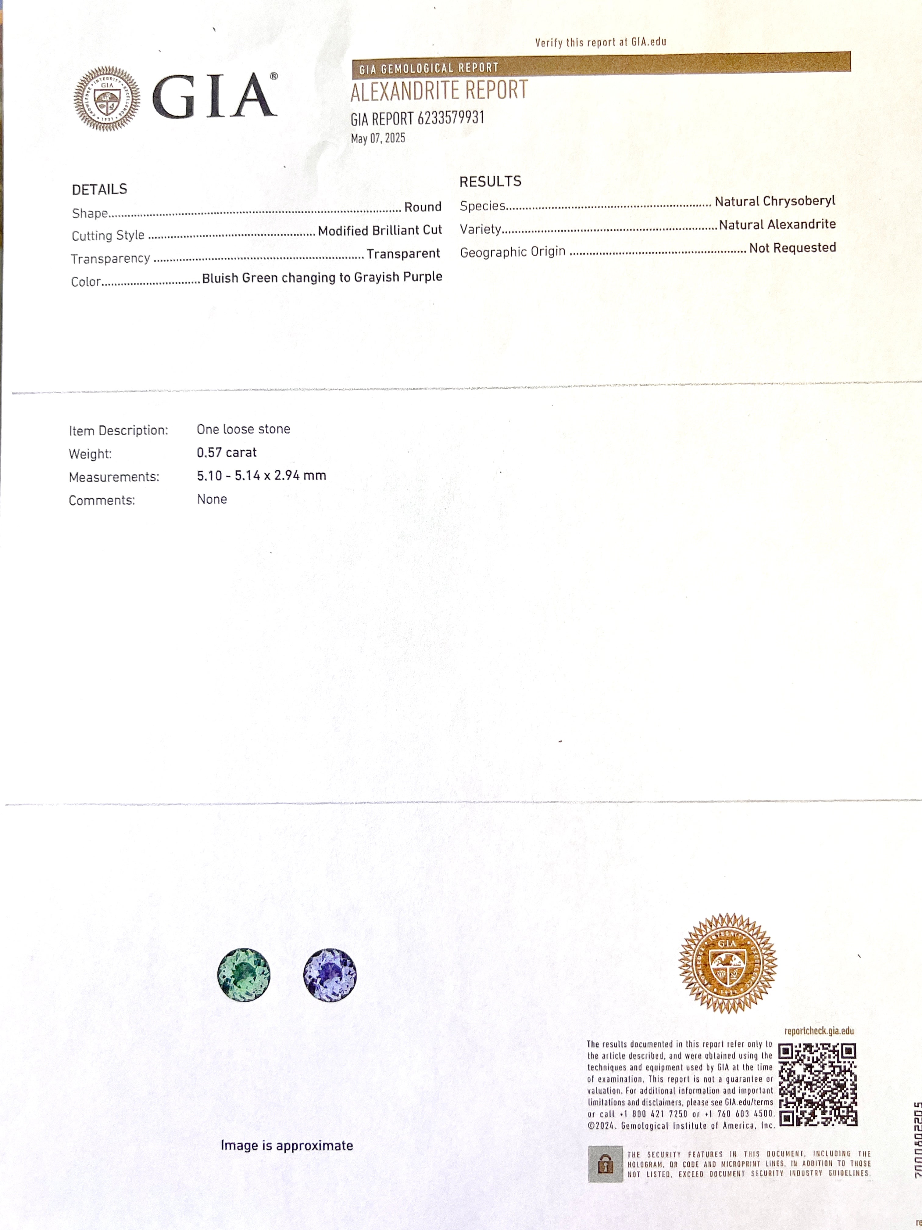 0.57 Carats Alexandrite GIA (Certified) & 0.92 Carats Diamond VS2 Set In 14K White Gold Ring