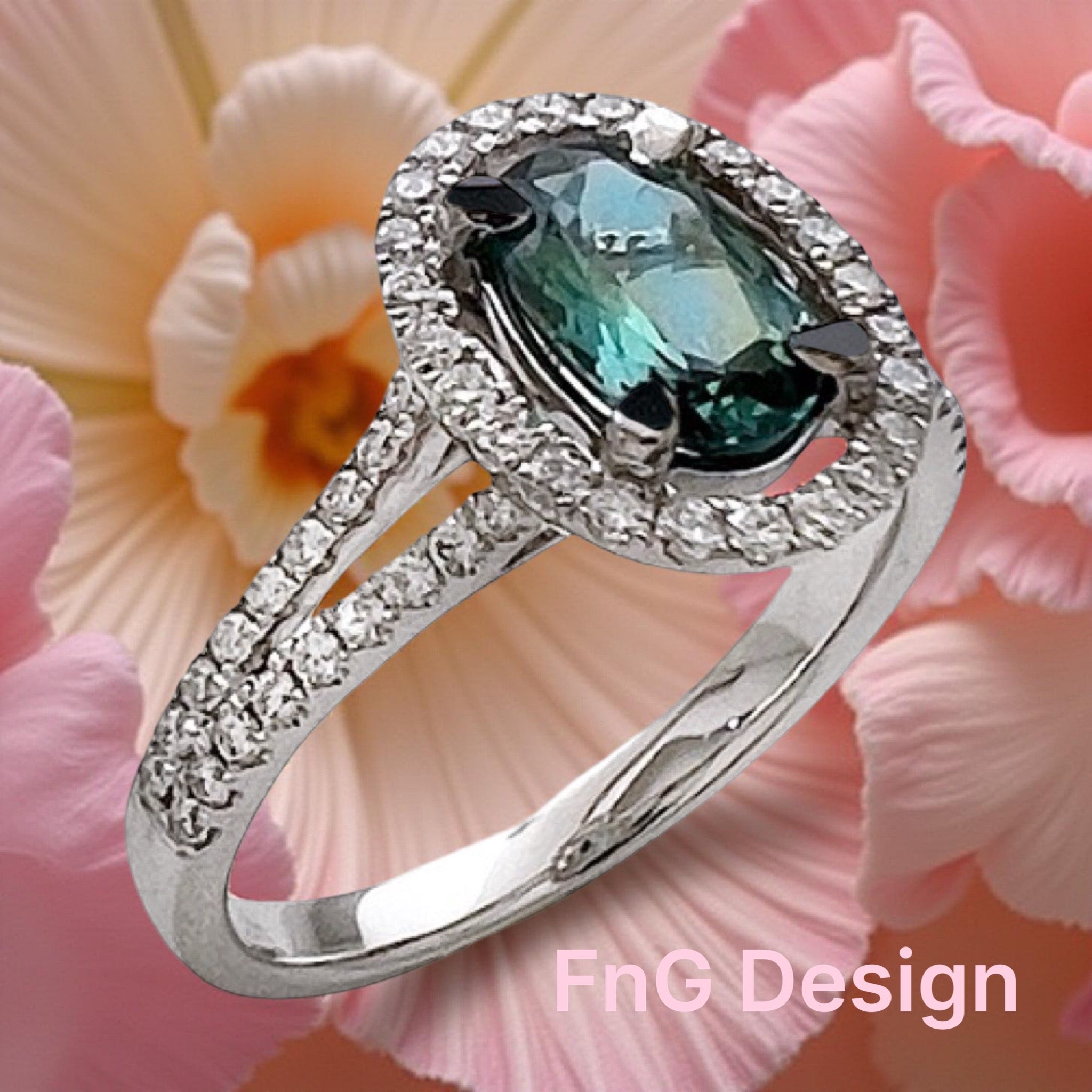 0.77 Carats Alexandrite GIA (Certified) & 0.52 Carats Diamond VS2 Set In 14K White Gold Ring