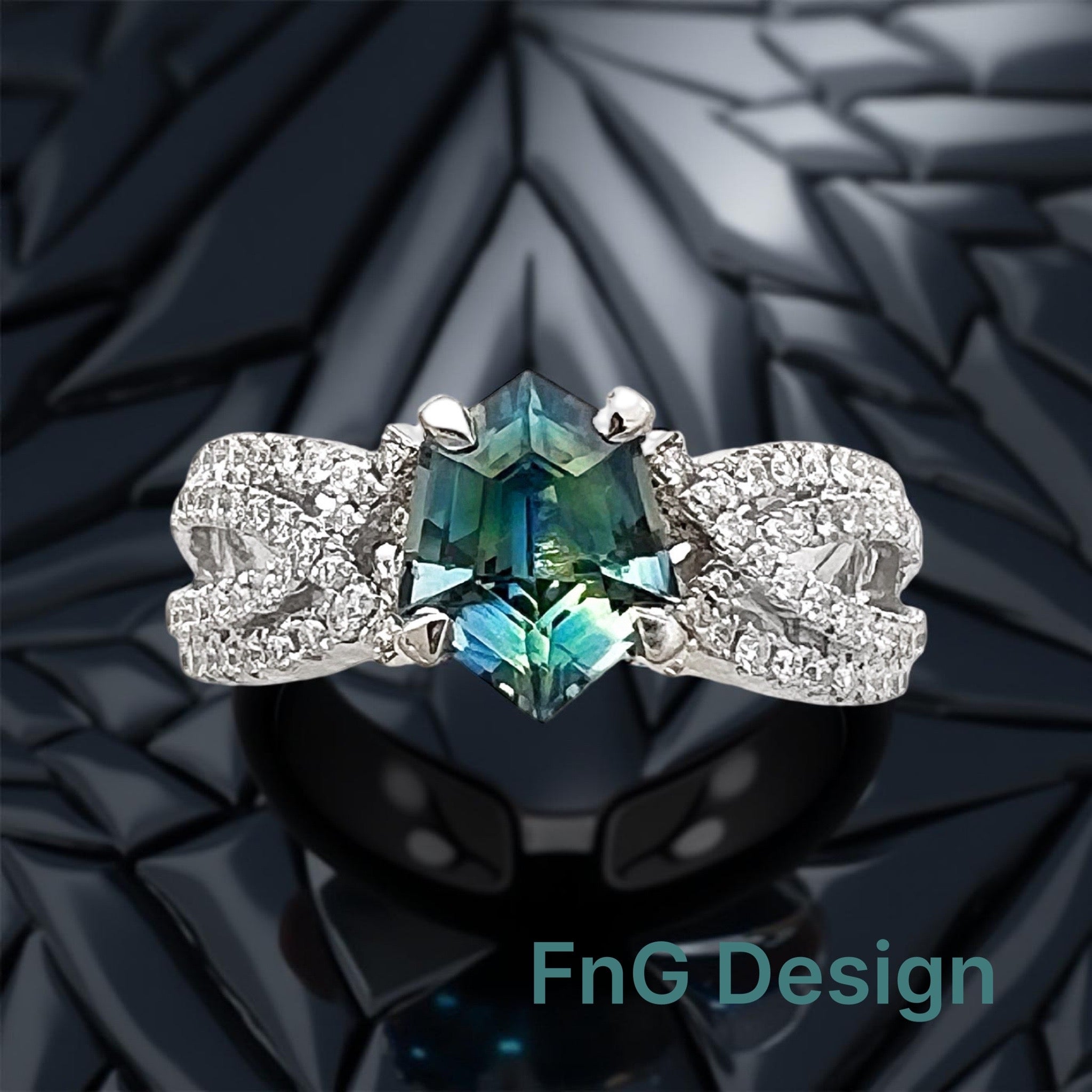 1.28 Carats Madagascar Sapphire No Heat (Certified) & 0.57 Carats Diamonds Set In 14 Karat White Gold Ring