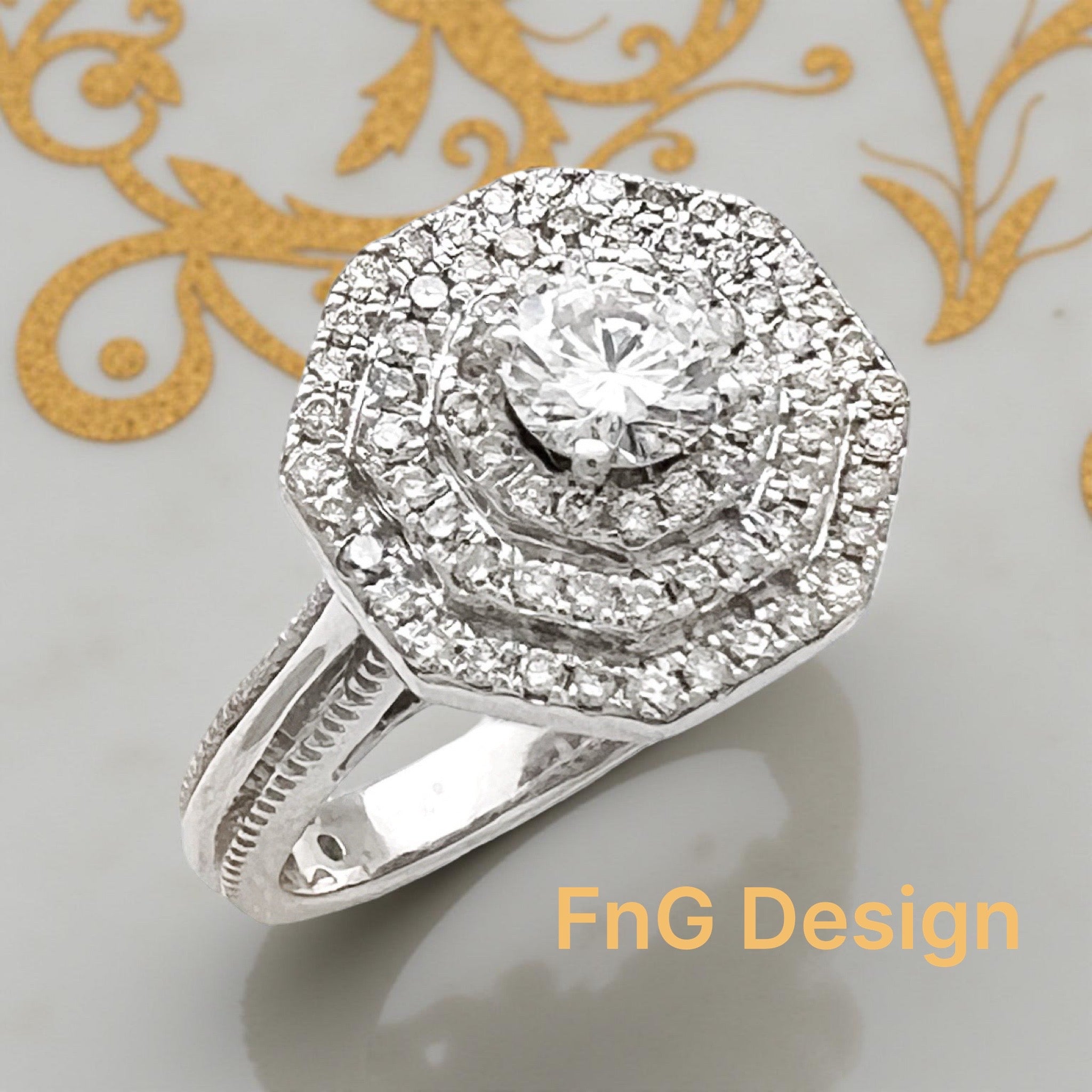 1.69 Carats Diamonds VS2(Center 0.51/5.2MM) Set In 14 Karat White Gold Ring