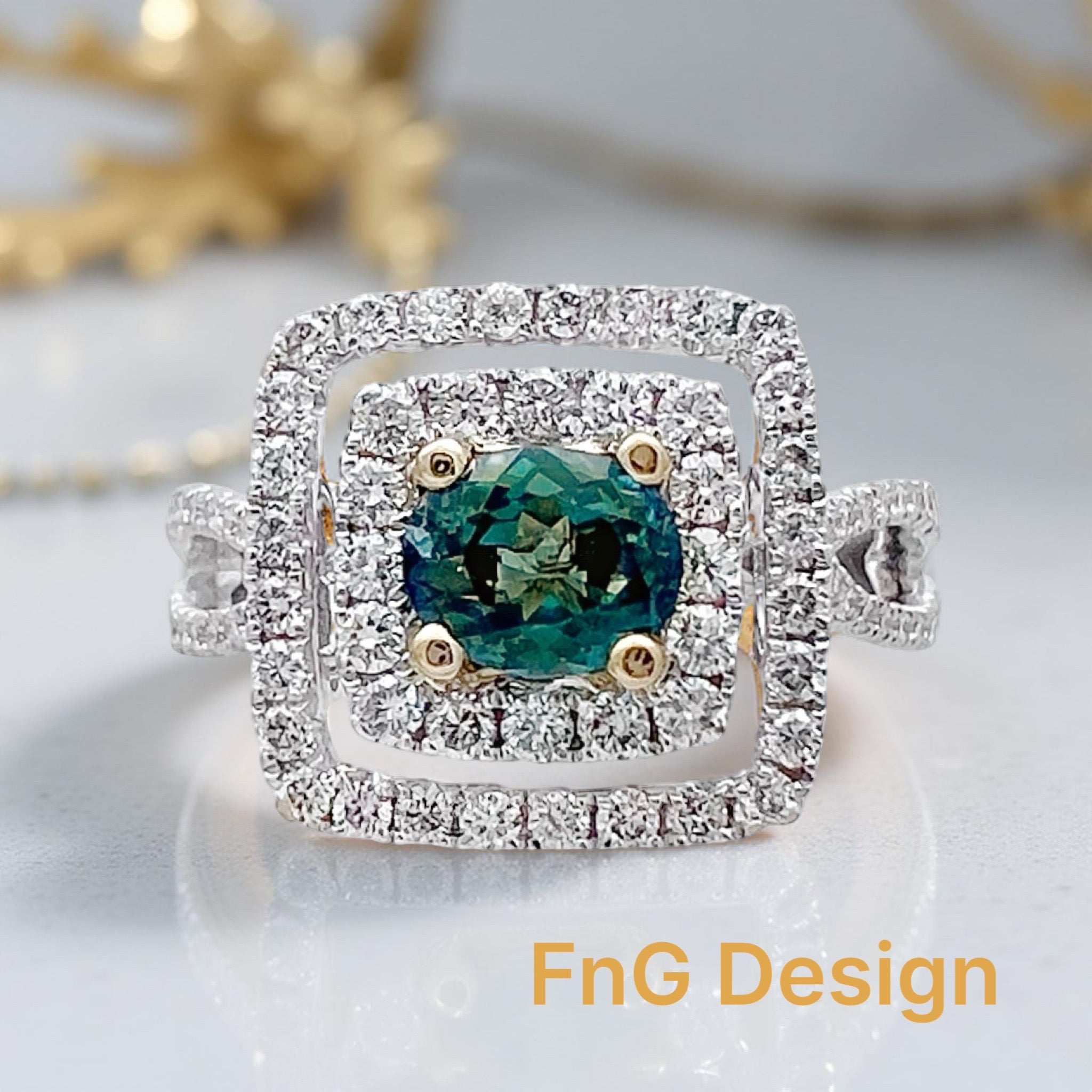 0.56 Carats Alexandrite GIA (Certified) & 0.92 Carats Diamonds VS2 Set In 18 Karat White-Yellow Gold Ring