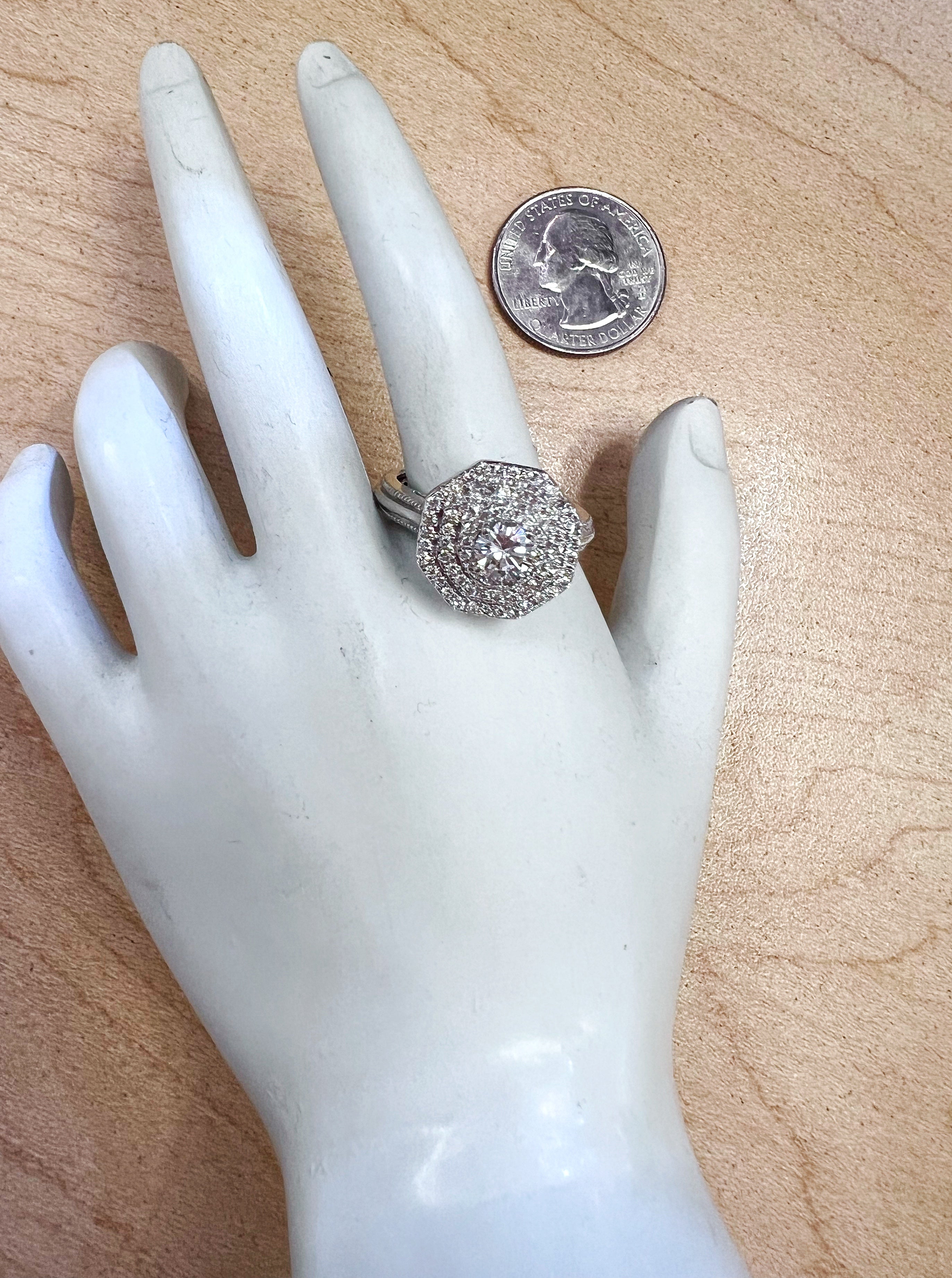 1.69 Carats Diamonds VS2(Center 0.51/5.2MM) Set In 14 Karat White Gold Ring