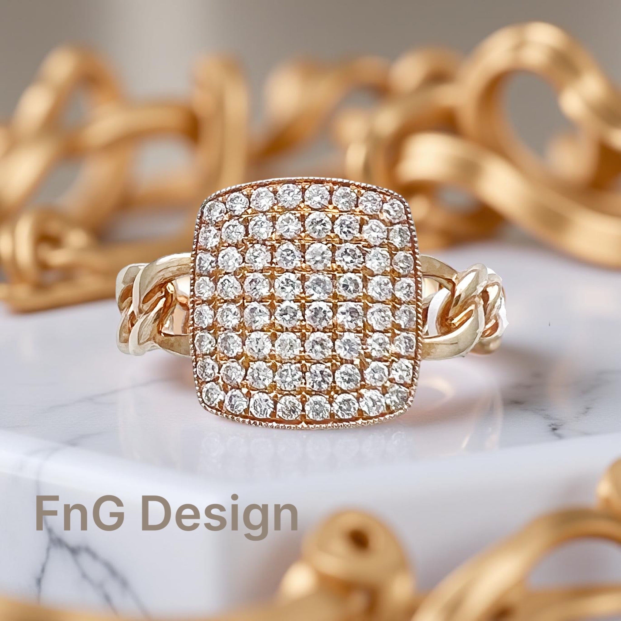 0.45 Carats Diamonds VS2 Set In 14 Karat Yellow Gold Cuban Ring