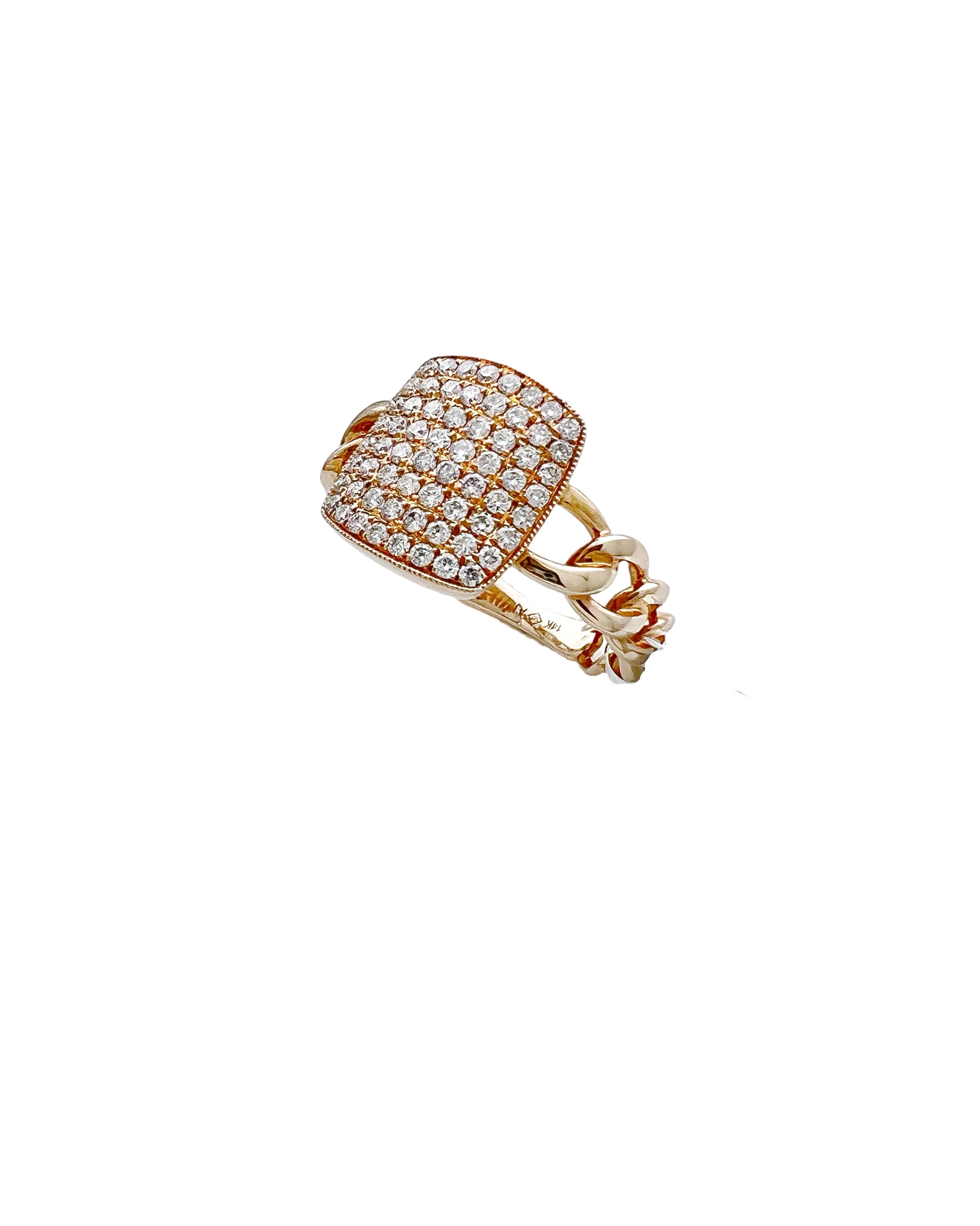 0.45 Carats Diamonds VS2 Set In 14 Karat Yellow Gold Cuban Ring