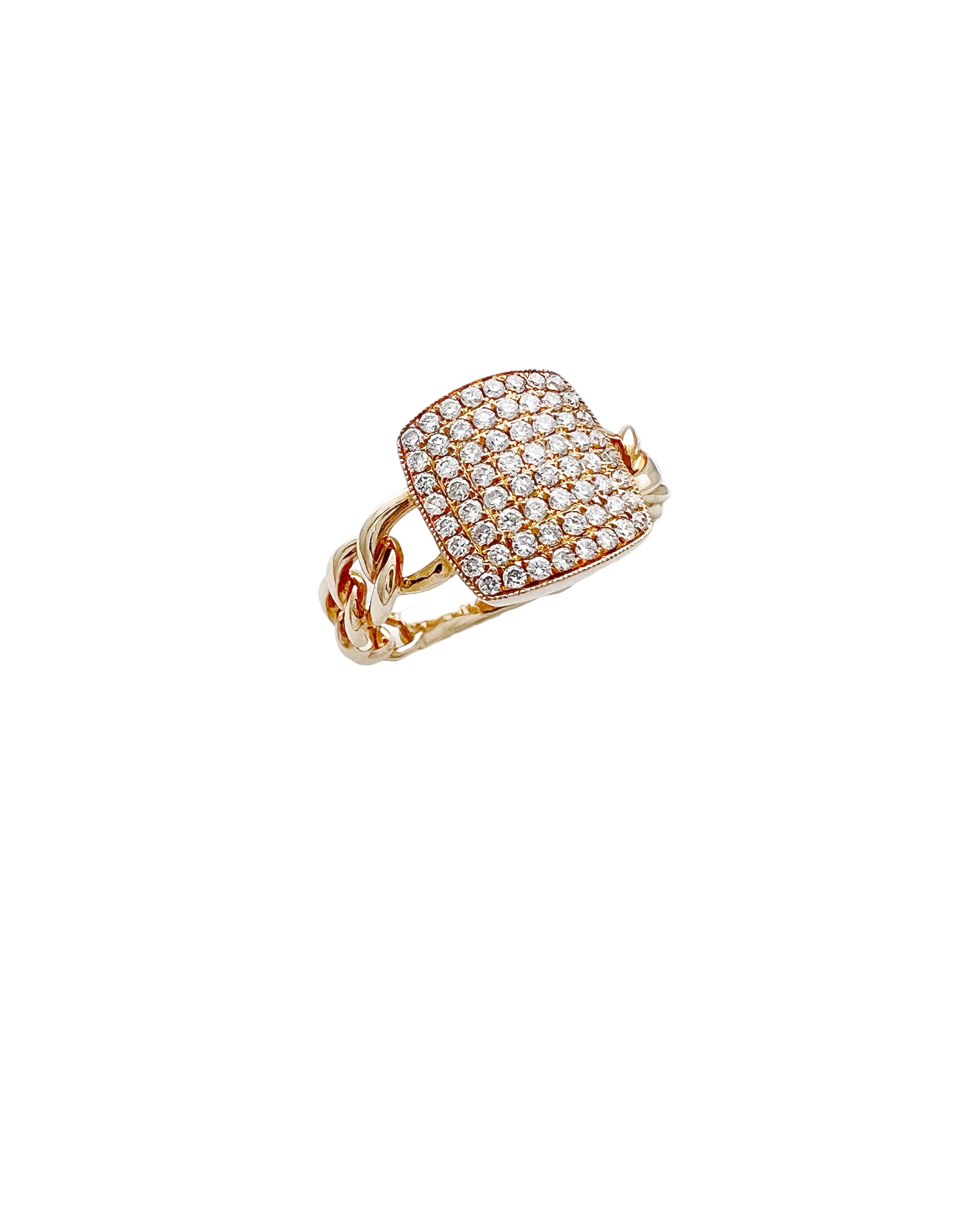 0.45 Carats Diamonds VS2 Set In 14 Karat Yellow Gold Cuban Ring