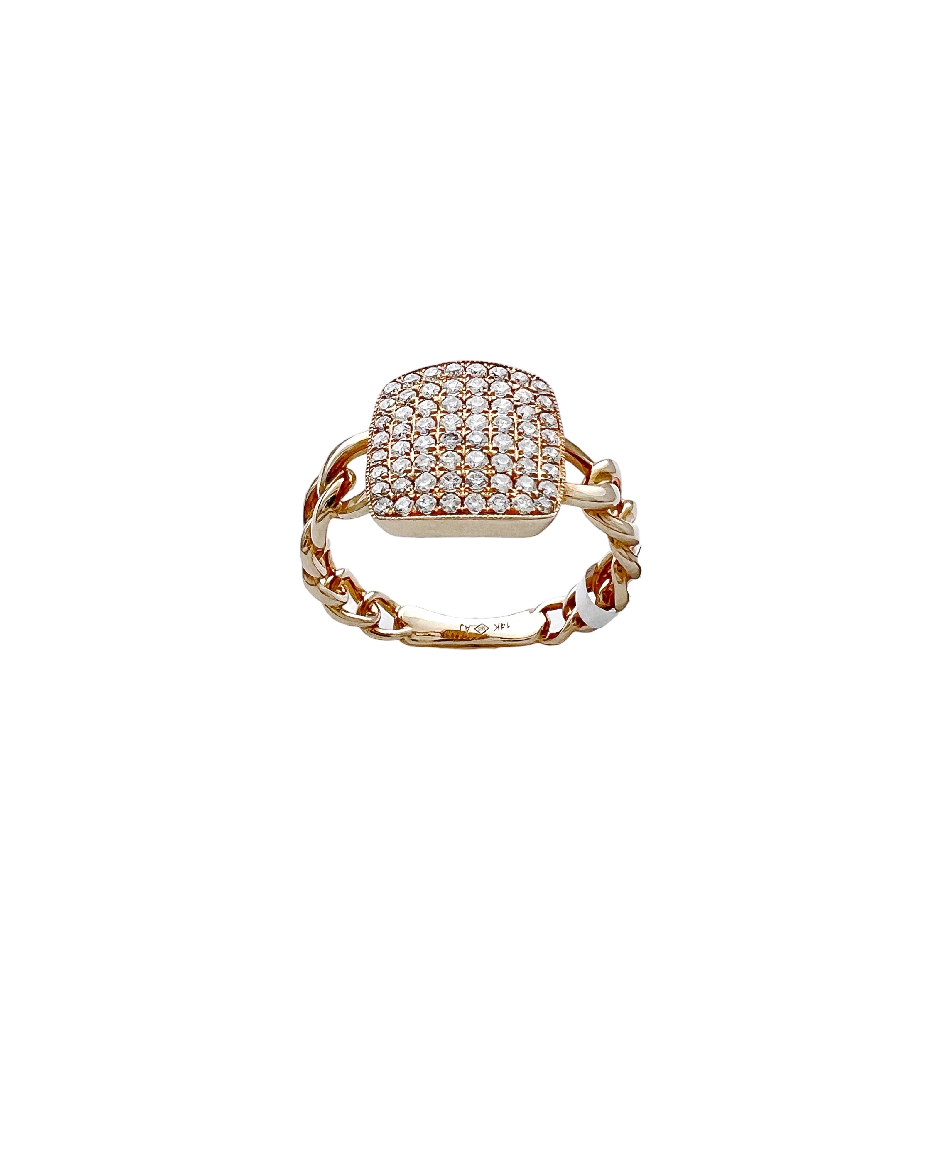 0.45 Carats Diamonds VS2 Set In 14 Karat Yellow Gold Cuban Ring
