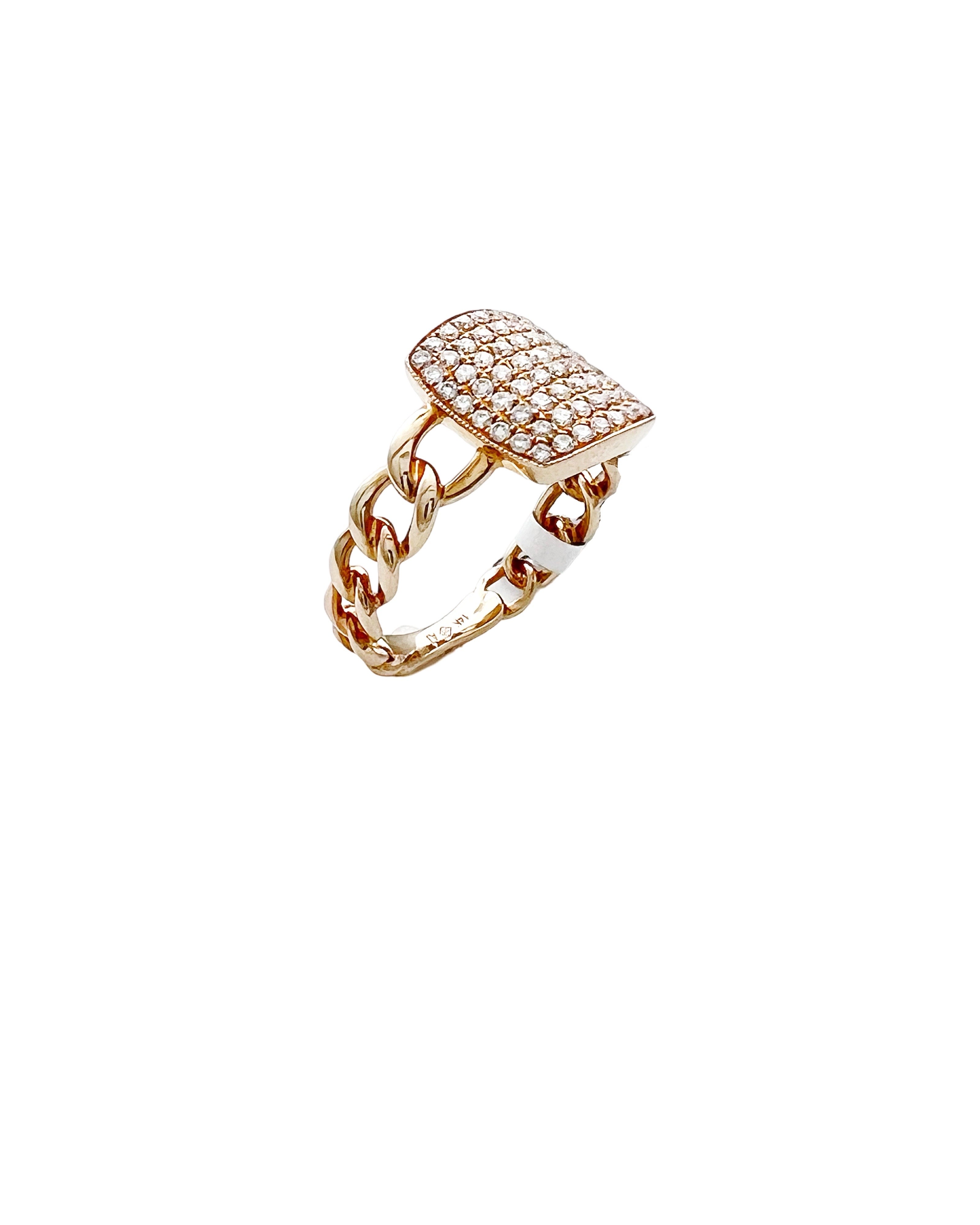 0.45 Carats Diamonds VS2 Set In 14 Karat Yellow Gold Cuban Ring