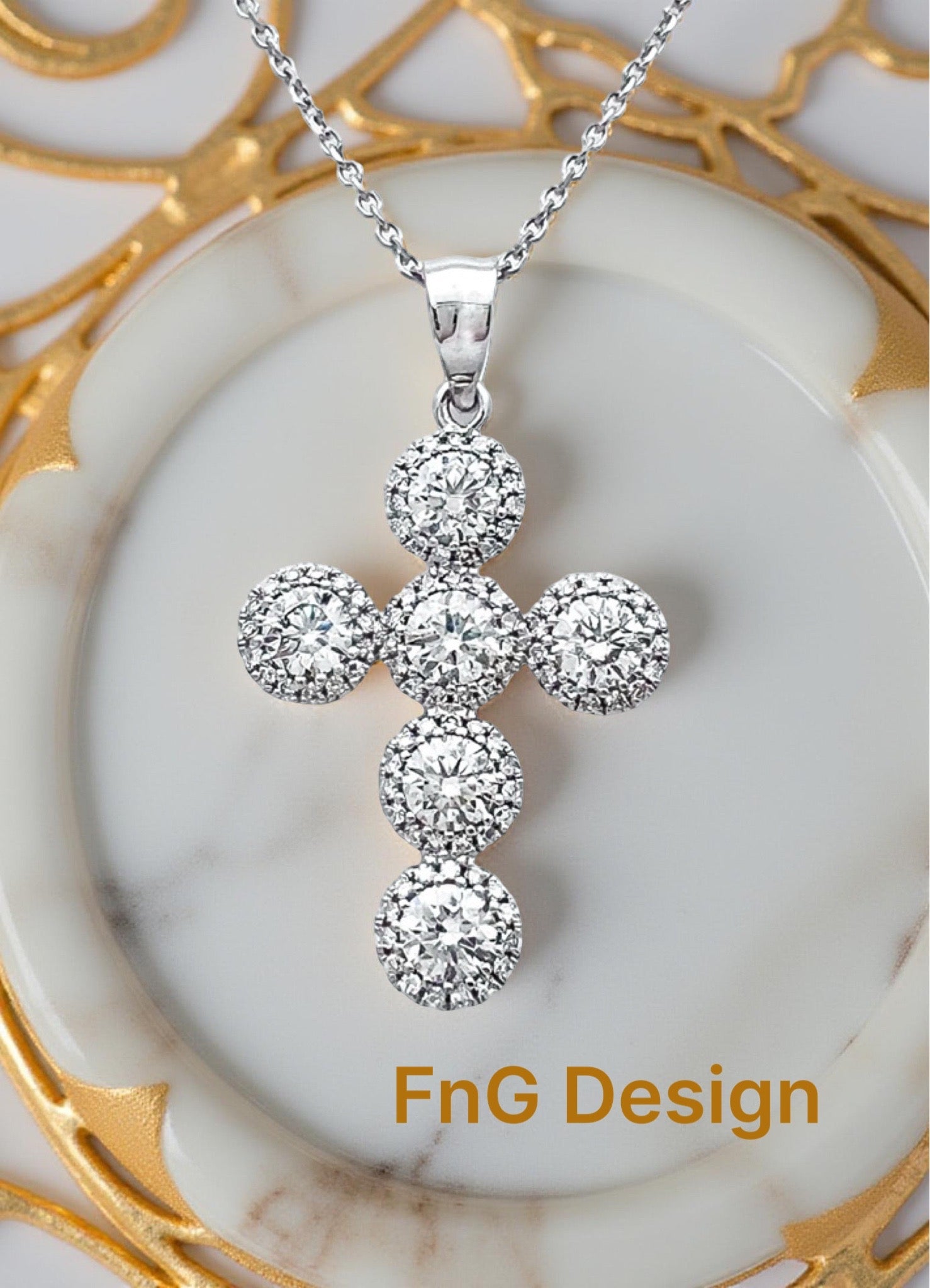 1.72 Carats Diamonds VS2 Set In 14 Karat White Gold With 14 Karat White Gold Diamond-Cut Rolo Chain 17 Inches Adjust 18 Inches