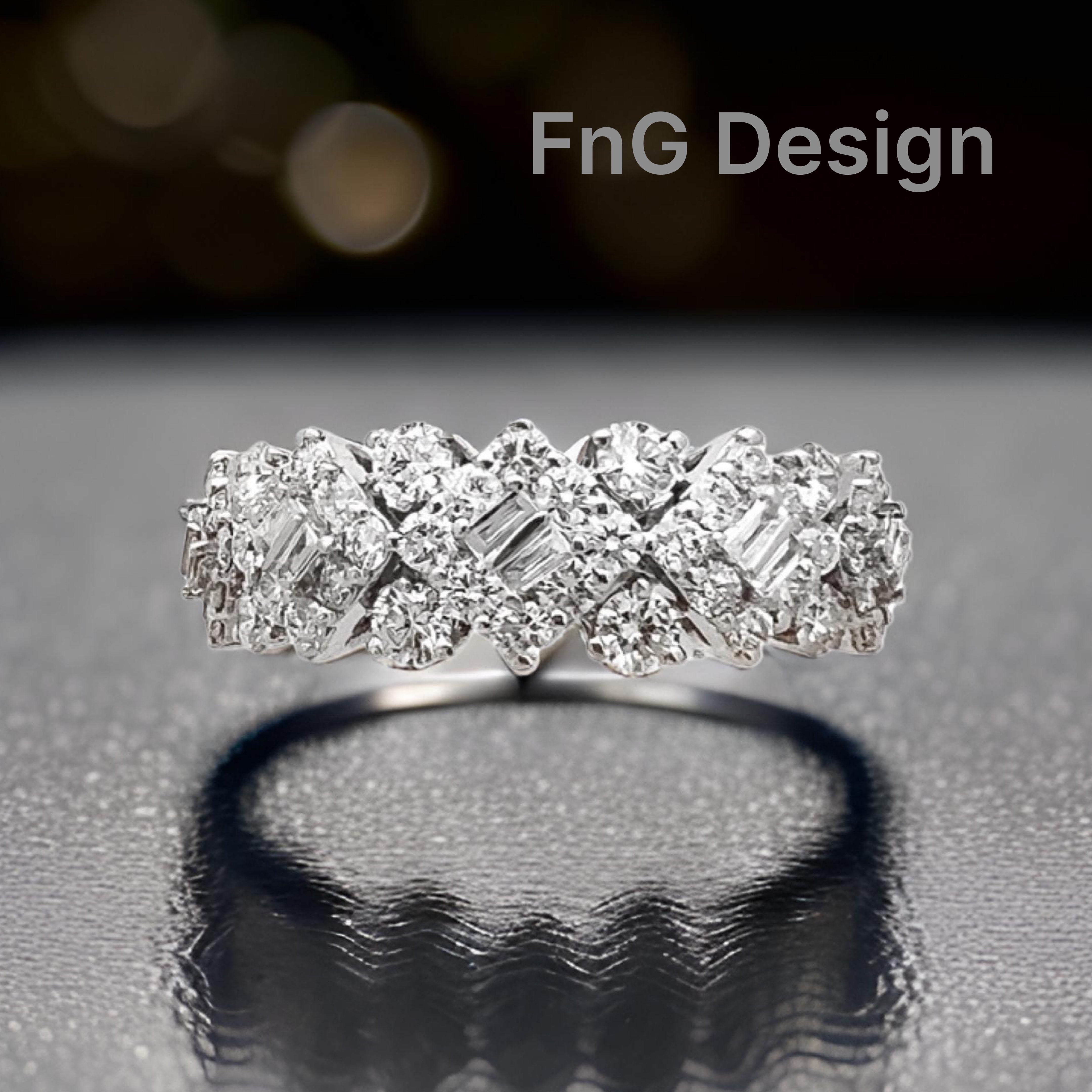 1.22 Total Carat Weight Diamonds 18K White Gold Anniversary-Engagement Ring