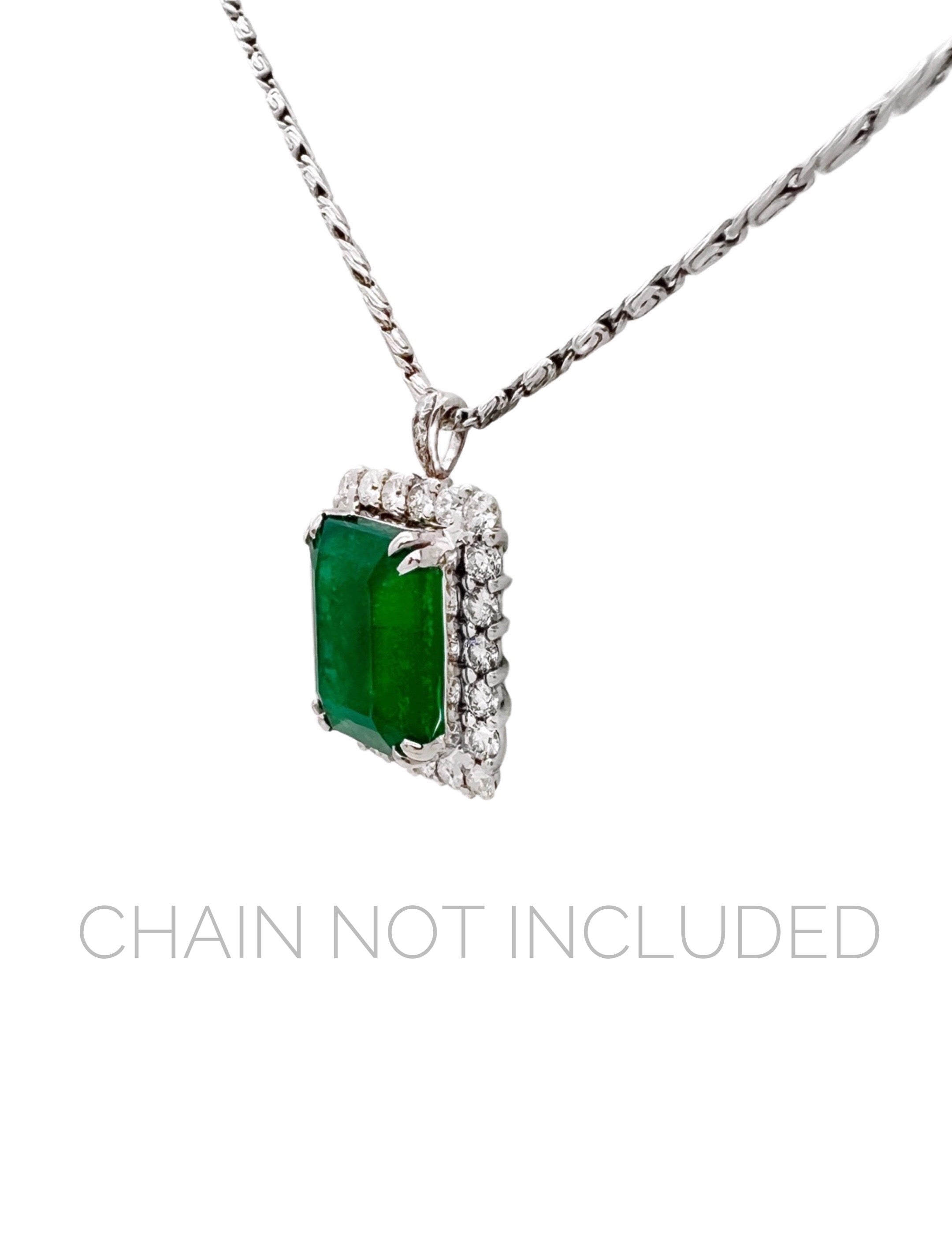 9.508 Carats  Emerald No-Oil  Brazilian (Certified) & 2.12Cts Diamonds Set In 18 Karat White Gold Ring Or Pendant