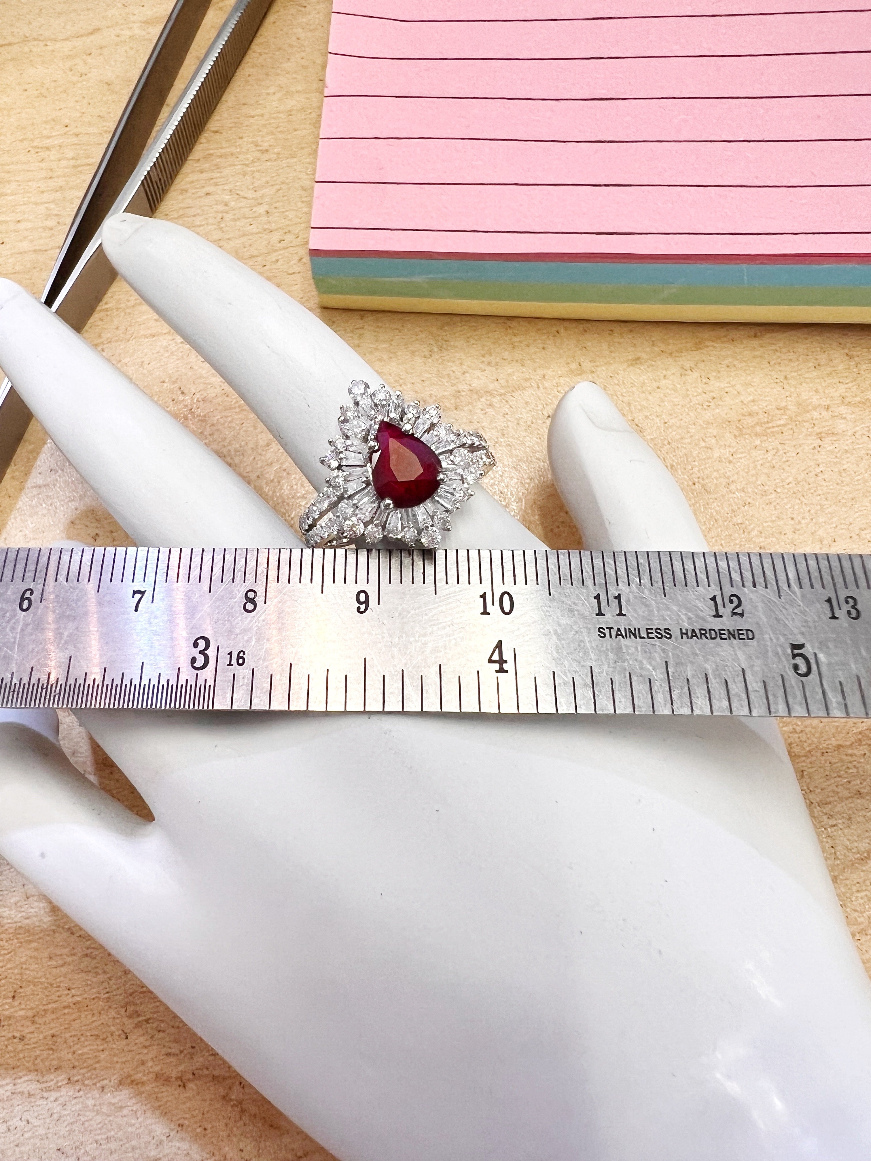 1.287 Cts Ruby Burma(Myanmar) Certified & 1.24 Cts Diamonds 18K White Gold Ring