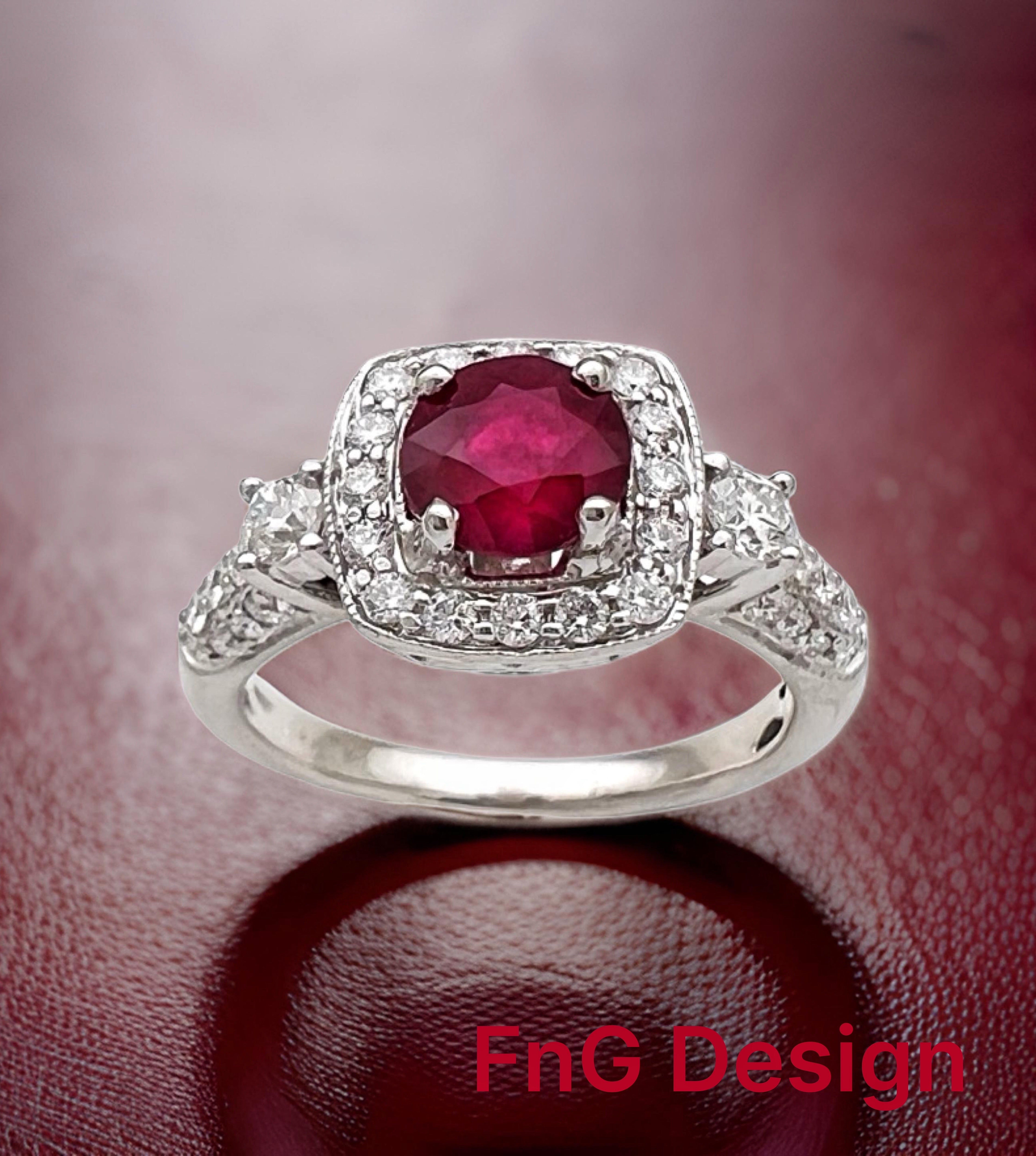 1.044Cts Ruby Mozambique (Certified) & 1.01 Cts Diamonds 14K White Gold Ring