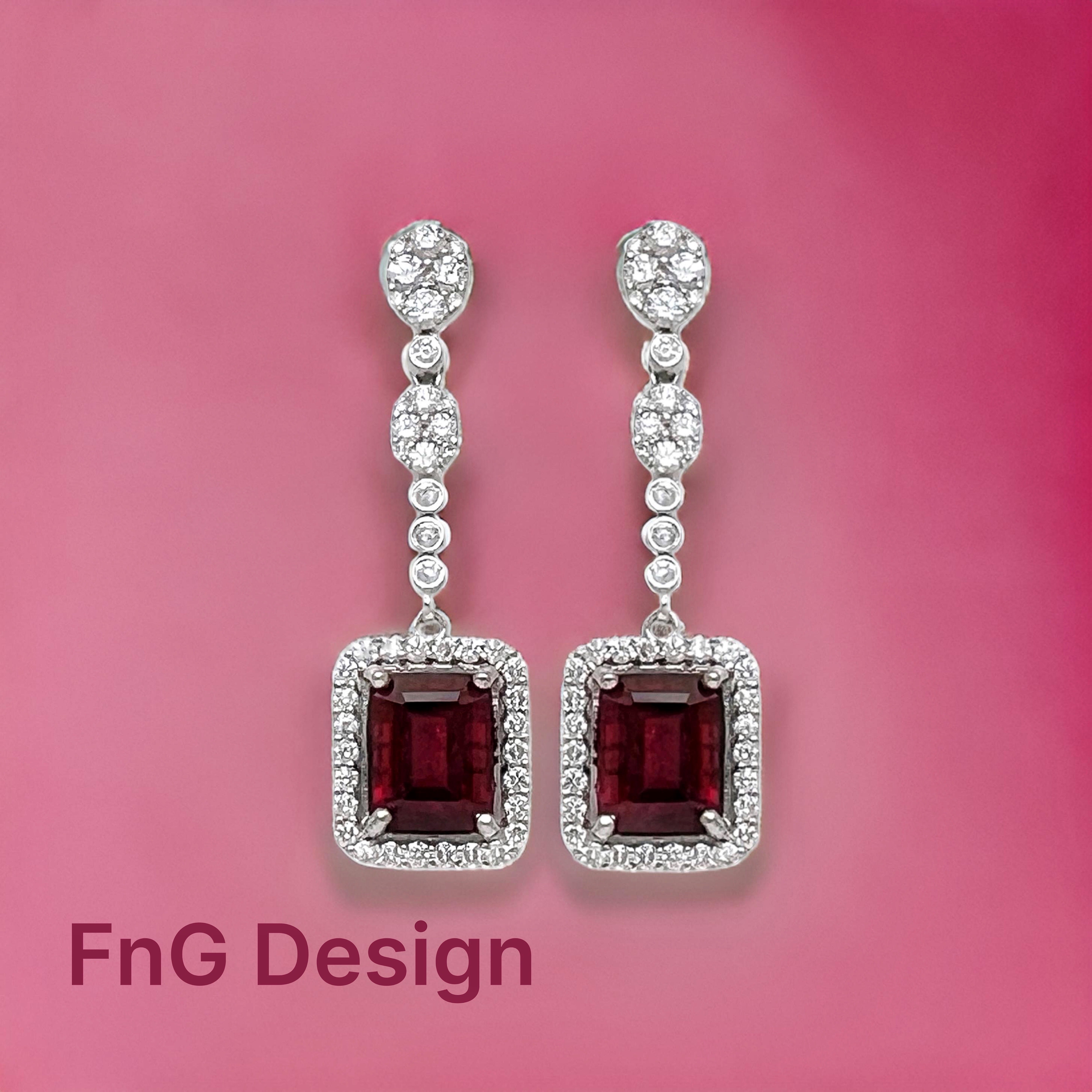 3.78Cts Rubellite Tourmaline Cert. & 1.51Cts Diamonds 18K White Gold Earrings