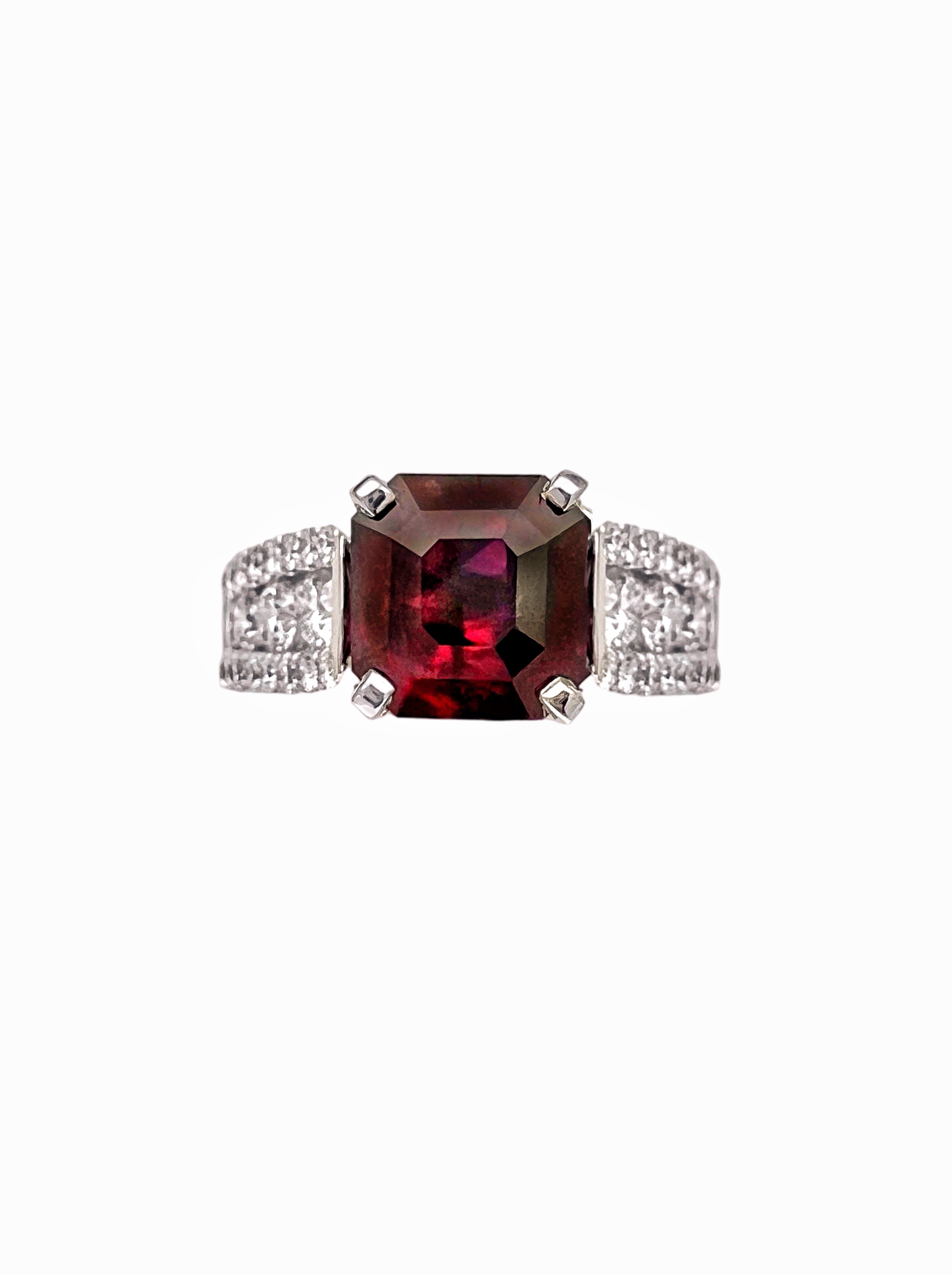 4.22 Cts Ruby (GIA Certified) and 1.55 Cts Diamond 14K White Gold Ring