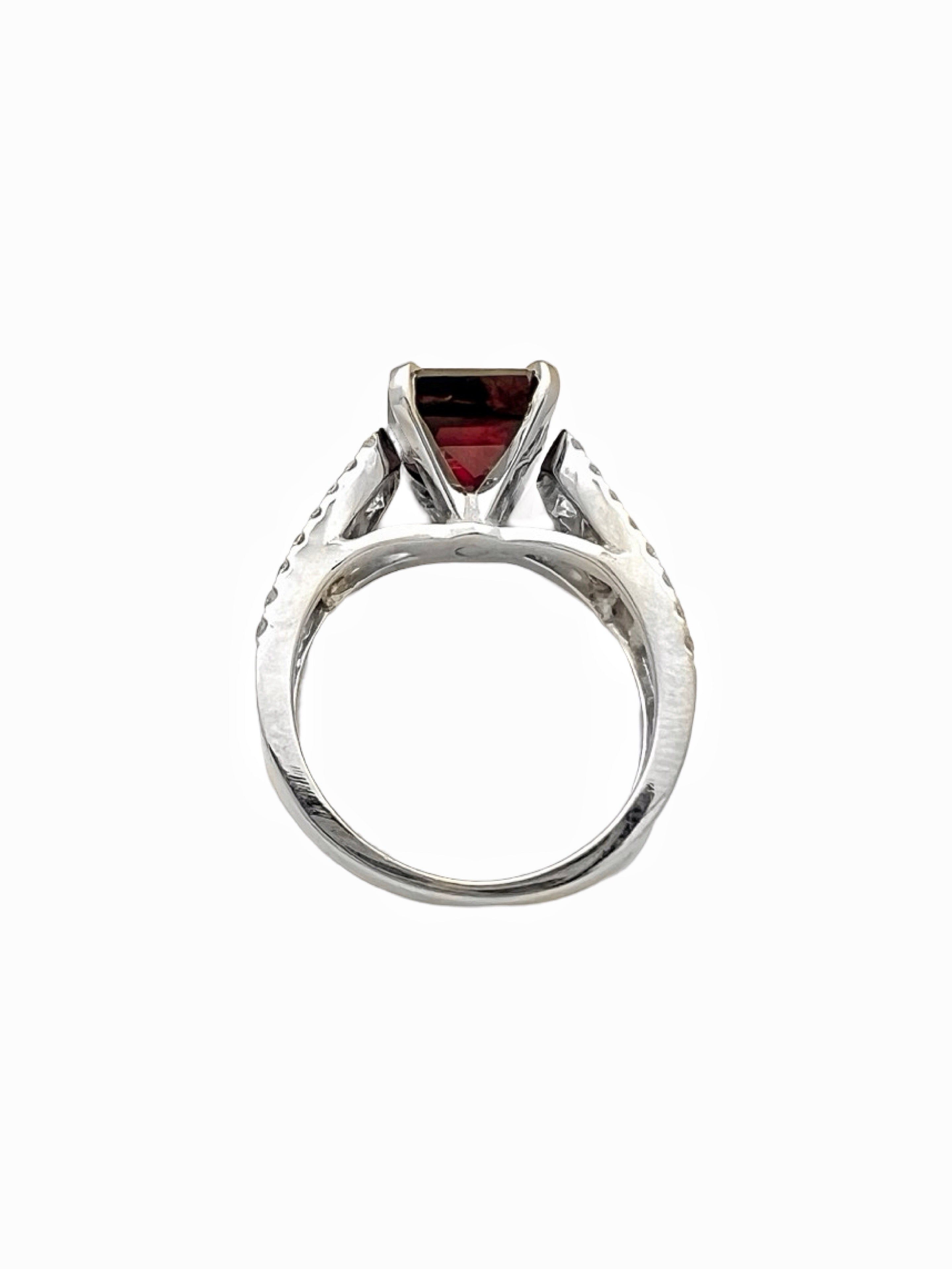 4.22 Cts Ruby (GIA Certified) and 1.55 Cts Diamond 14K White Gold Ring