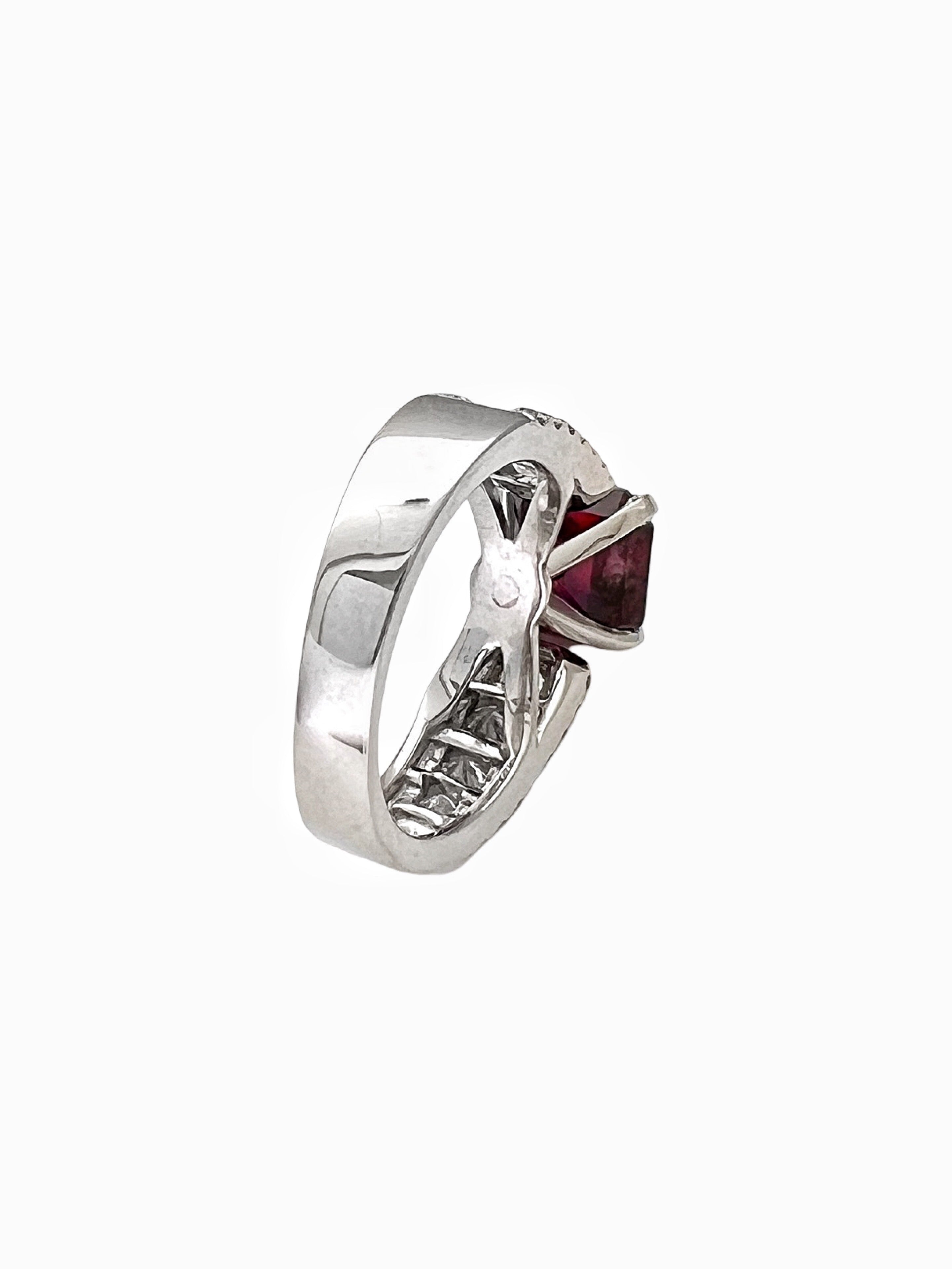 4.22 Cts Ruby (GIA Certified) and 1.55 Cts Diamond 14K White Gold Ring