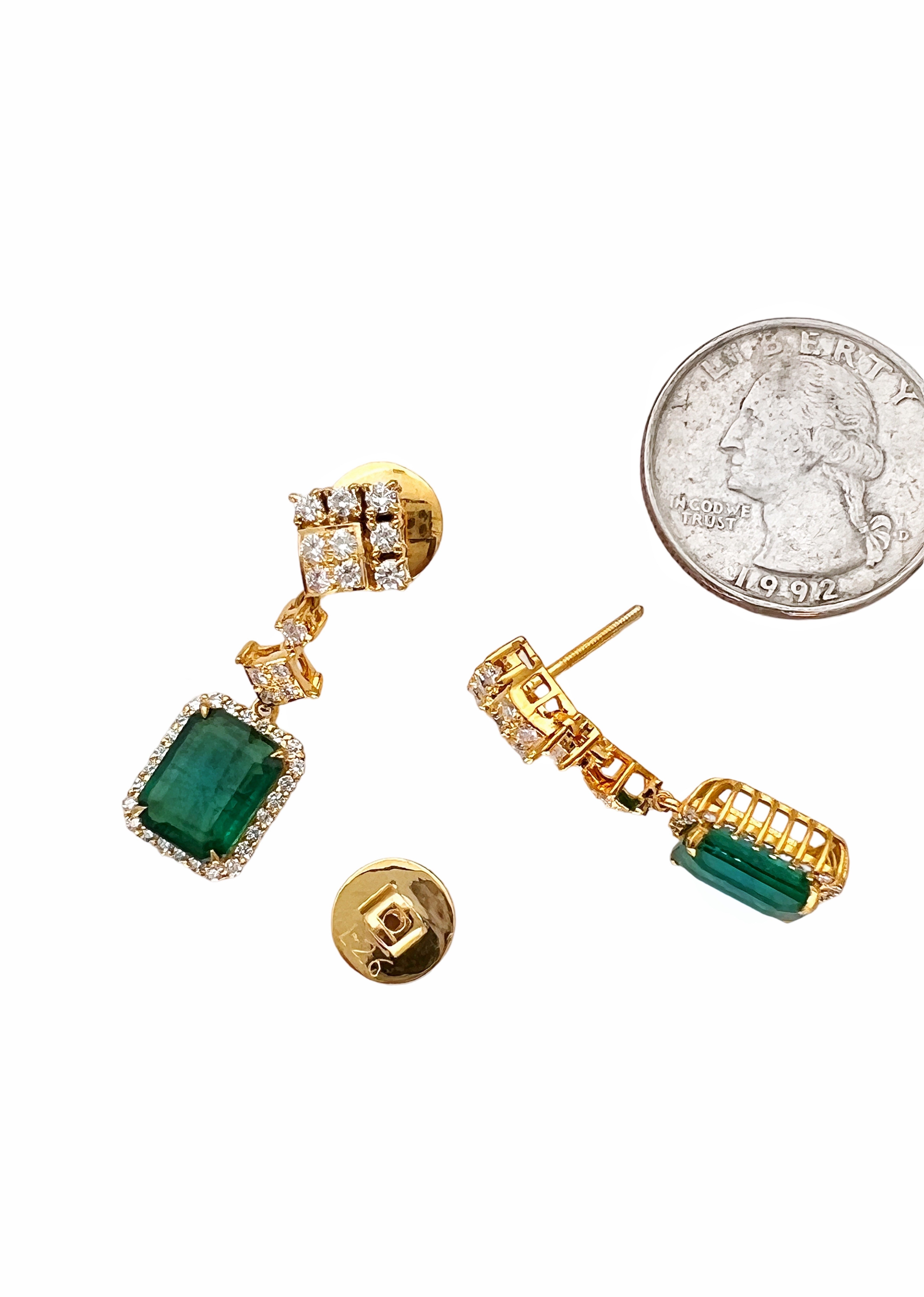 5.00Cts Emerald F1-F2(Brazilian)Certified & 2.02Cts Dia 18K Yellow Gold Earrings