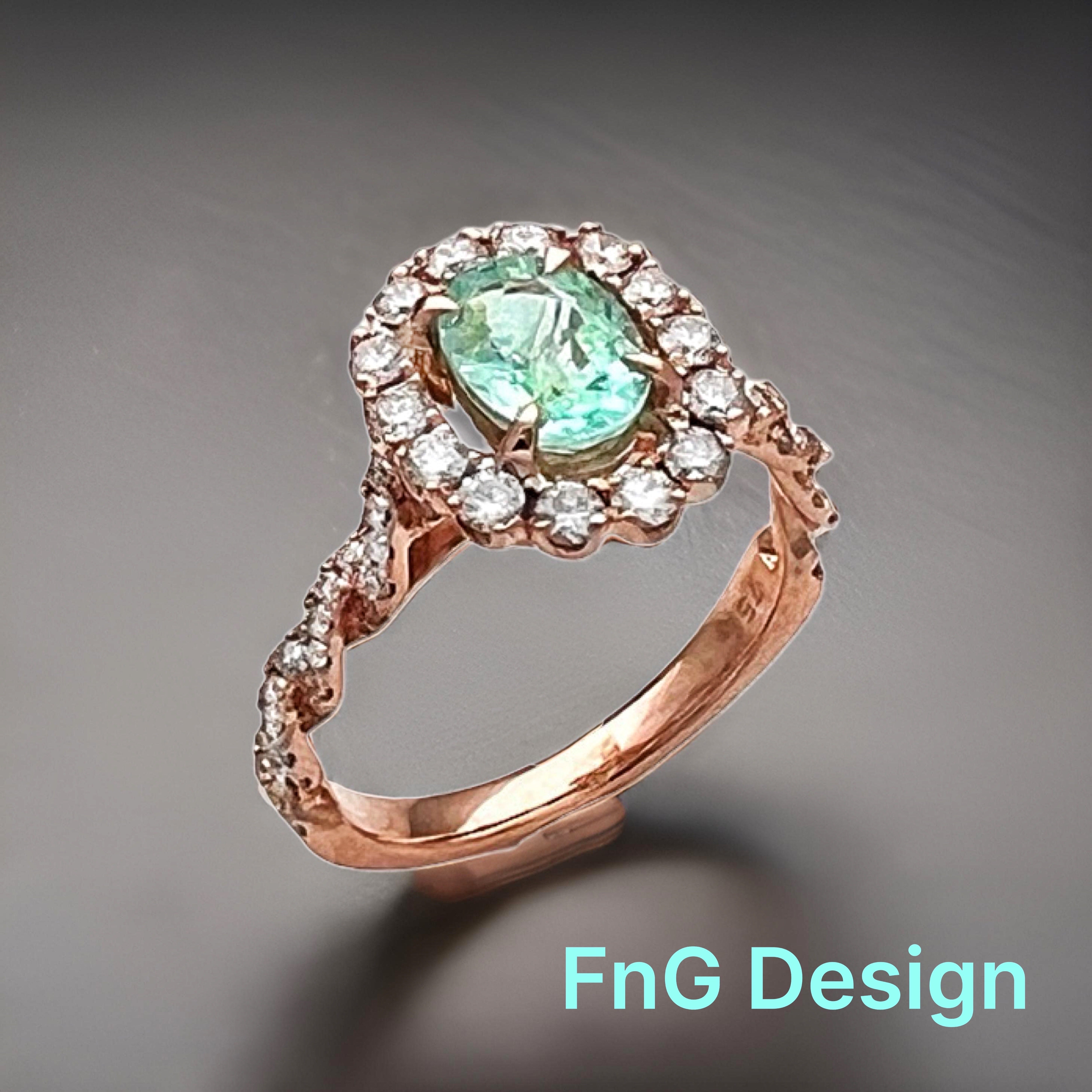 0.878Cts Paraiba Tourmaline (Certified) & 0.79Cts Diamond 14K Rose Gold Ring
