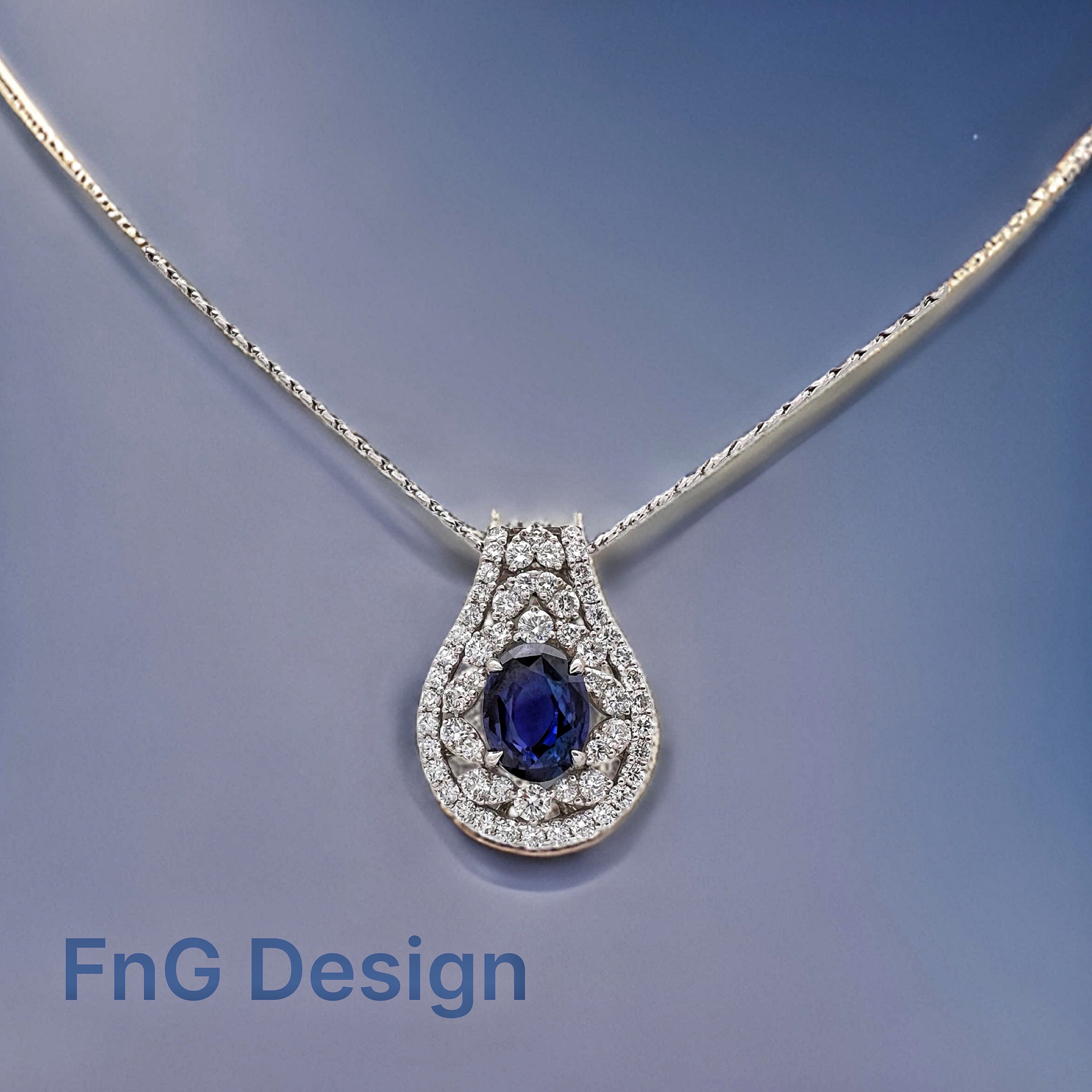 1.96Cts Ceylon Sapphire Color Change Certified & 1.48Cts Dia 18K White Gold Pendant-Chain