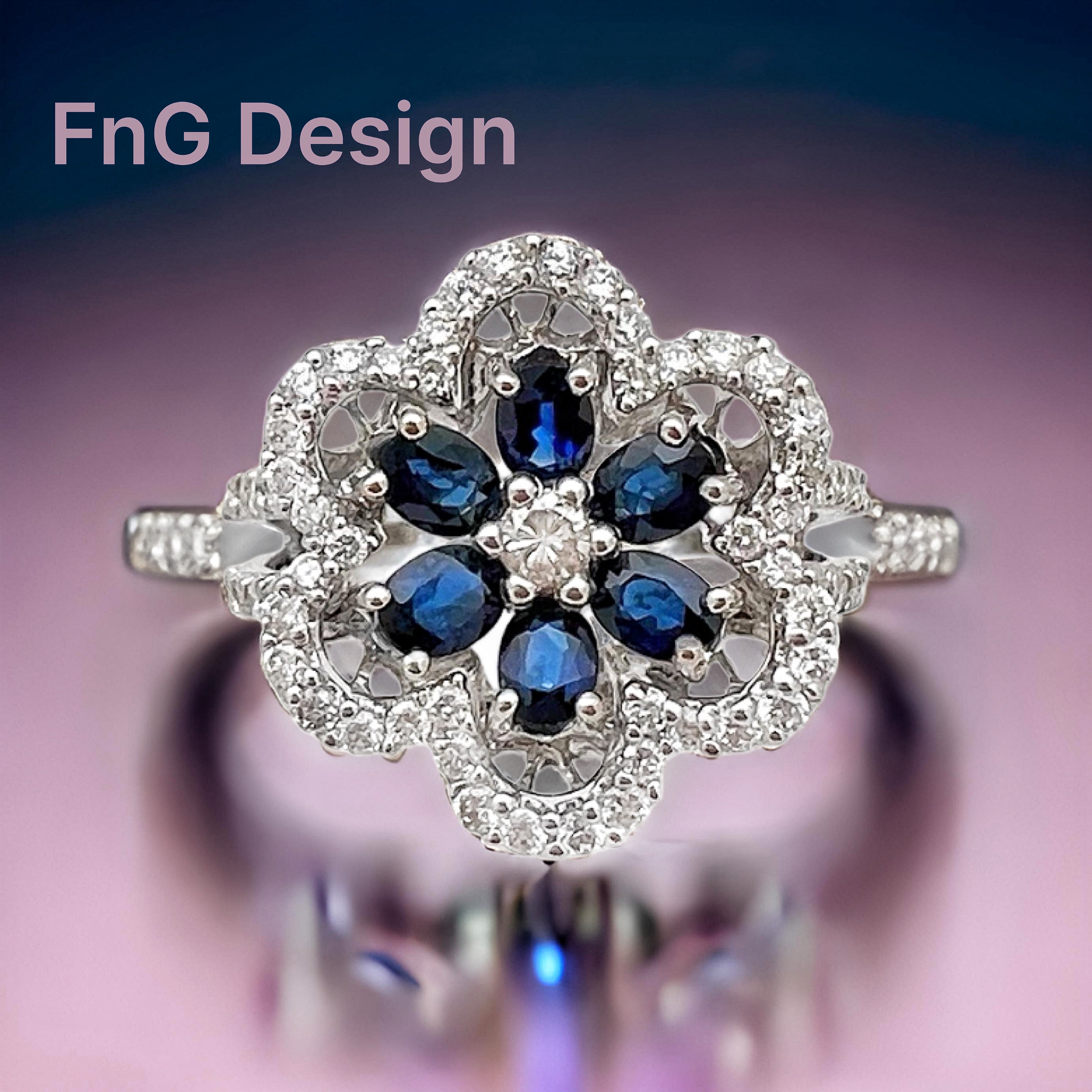 1.91Cts Dark Blue Ceylon Sapphire Cert. W/1.29Cts Diamond 14K White Gold Ring