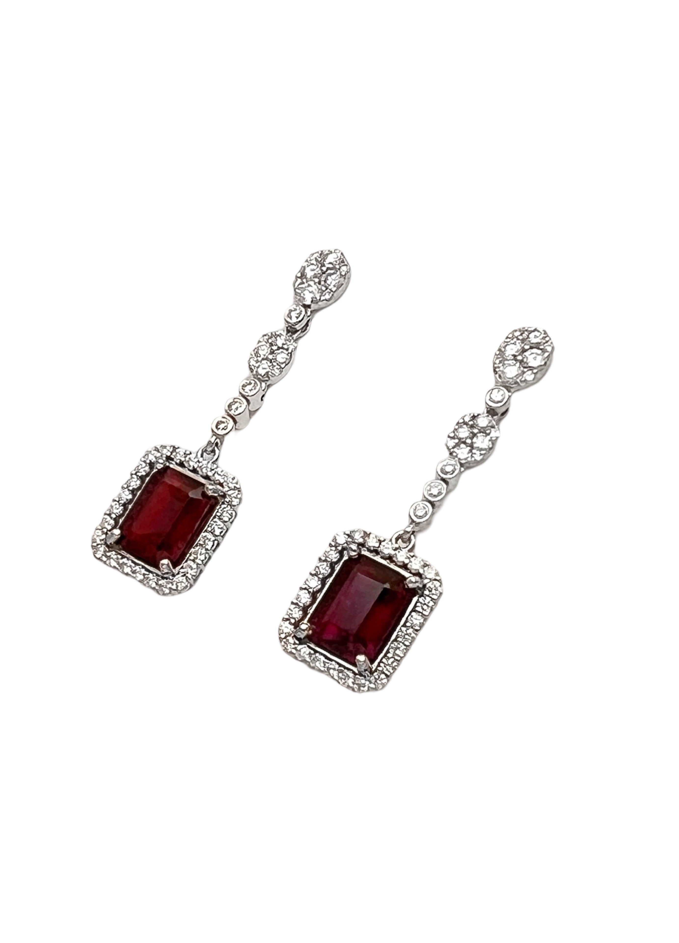 3.78Cts Rubellite Tourmaline Cert. & 1.51Cts Diamonds 18K White Gold Earrings