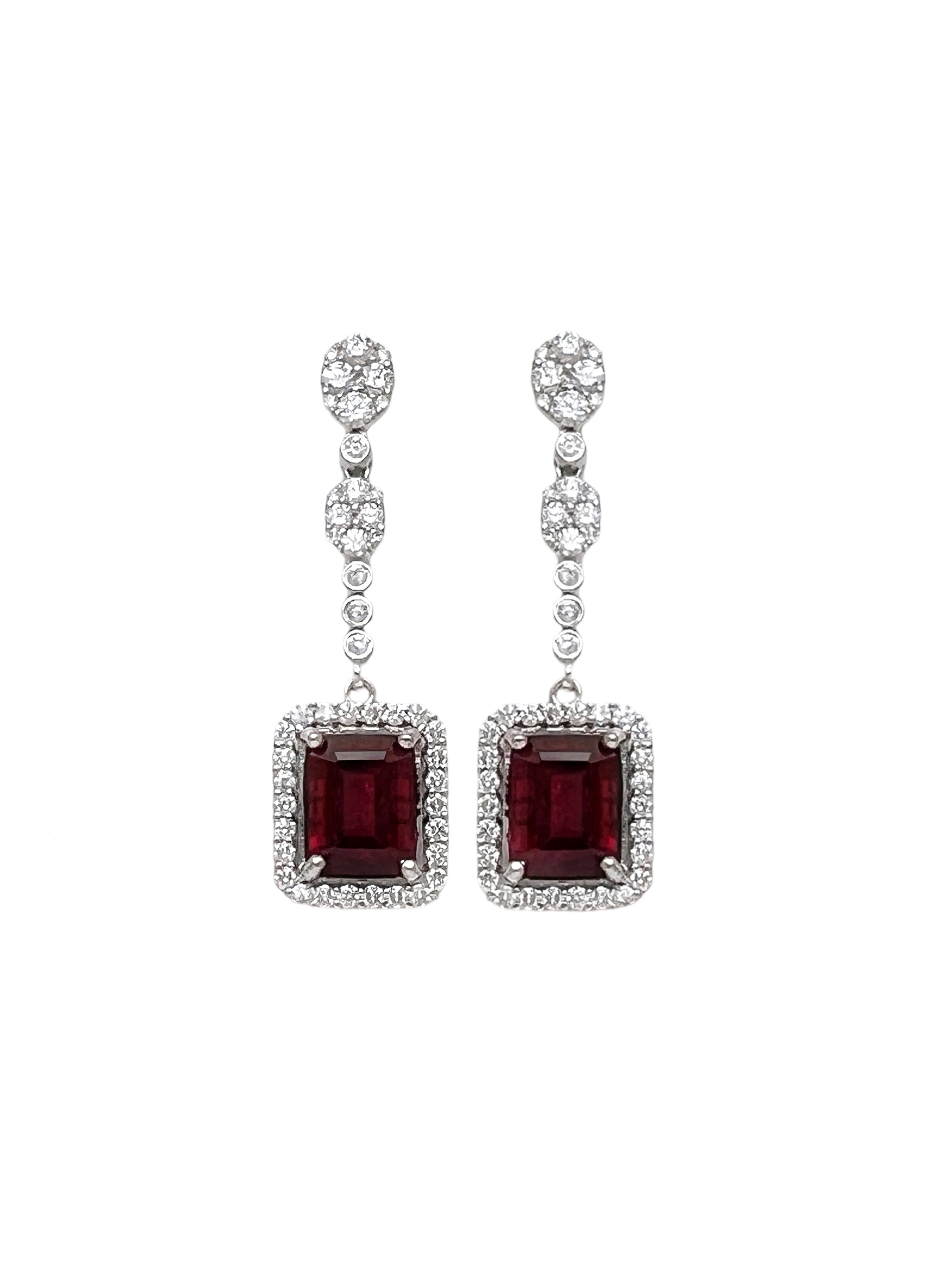 3.78Cts Rubellite Tourmaline Cert. & 1.51Cts Diamonds 18K White Gold Earrings