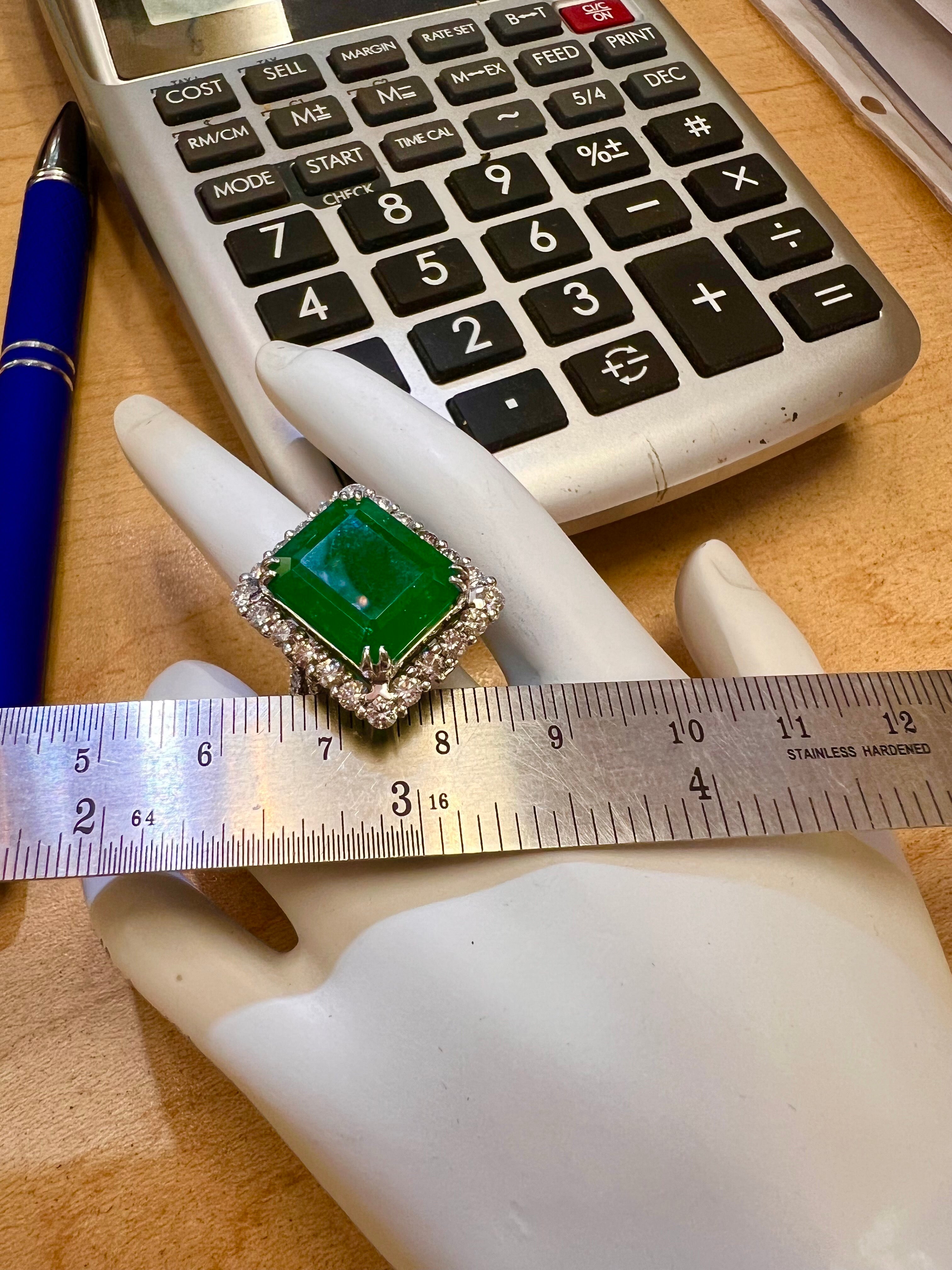 9.508 Carats  Emerald No-Oil  Brazilian (Certified) & 2.12Cts Diamonds Set In 18 Karat White Gold Ring Or Pendant