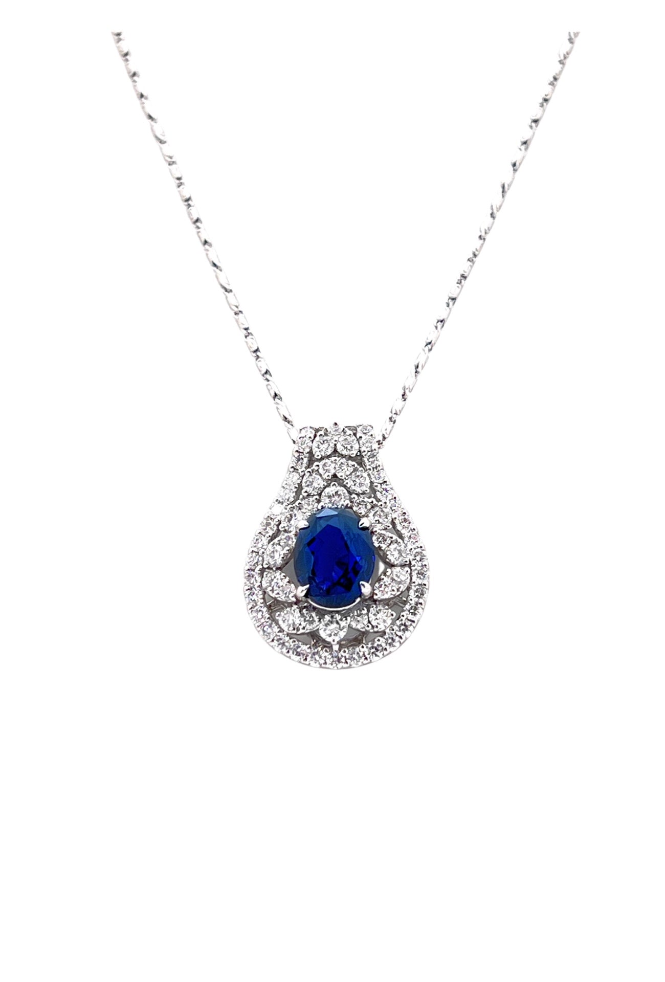 1.96Cts Ceylon Sapphire Color Change Certified & 1.48Cts Dia 18K White Gold Pendant-Chain