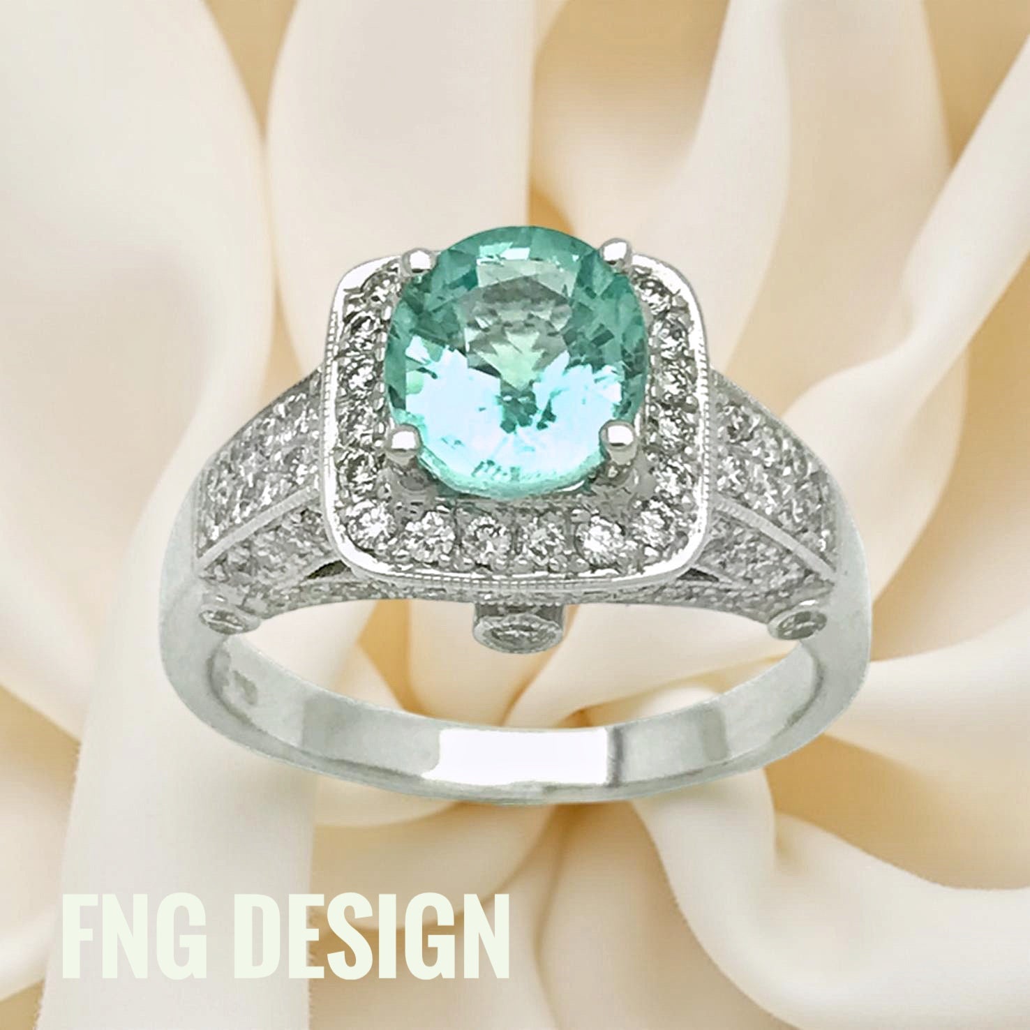 1.572Cts Paraiba Tourmaline (Certified) & 1.42Cts Diamond 18K White Gold Ring