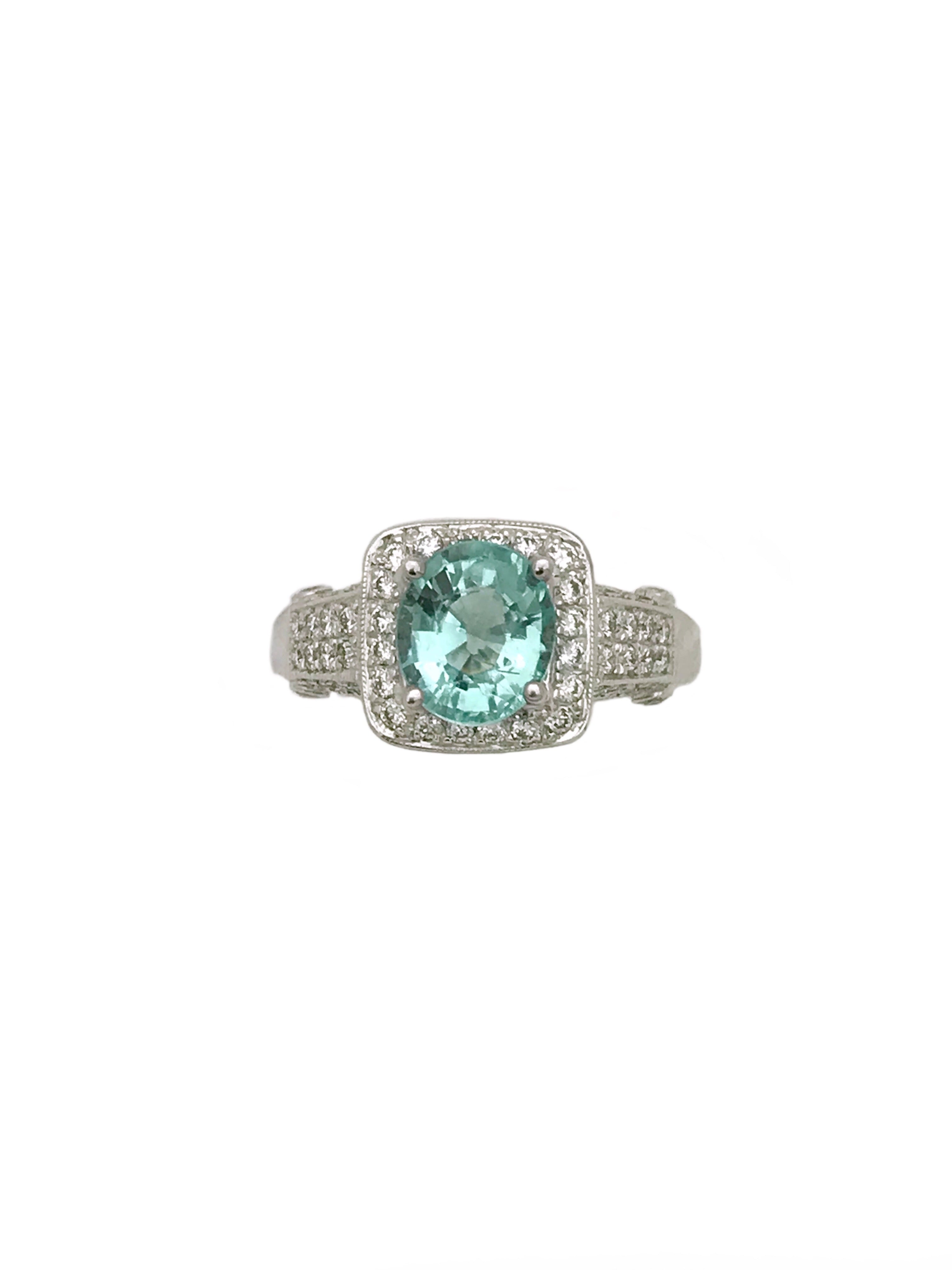 1.572Cts Paraiba Tourmaline (Certified) & 1.42Cts Diamond 18K White Gold Ring