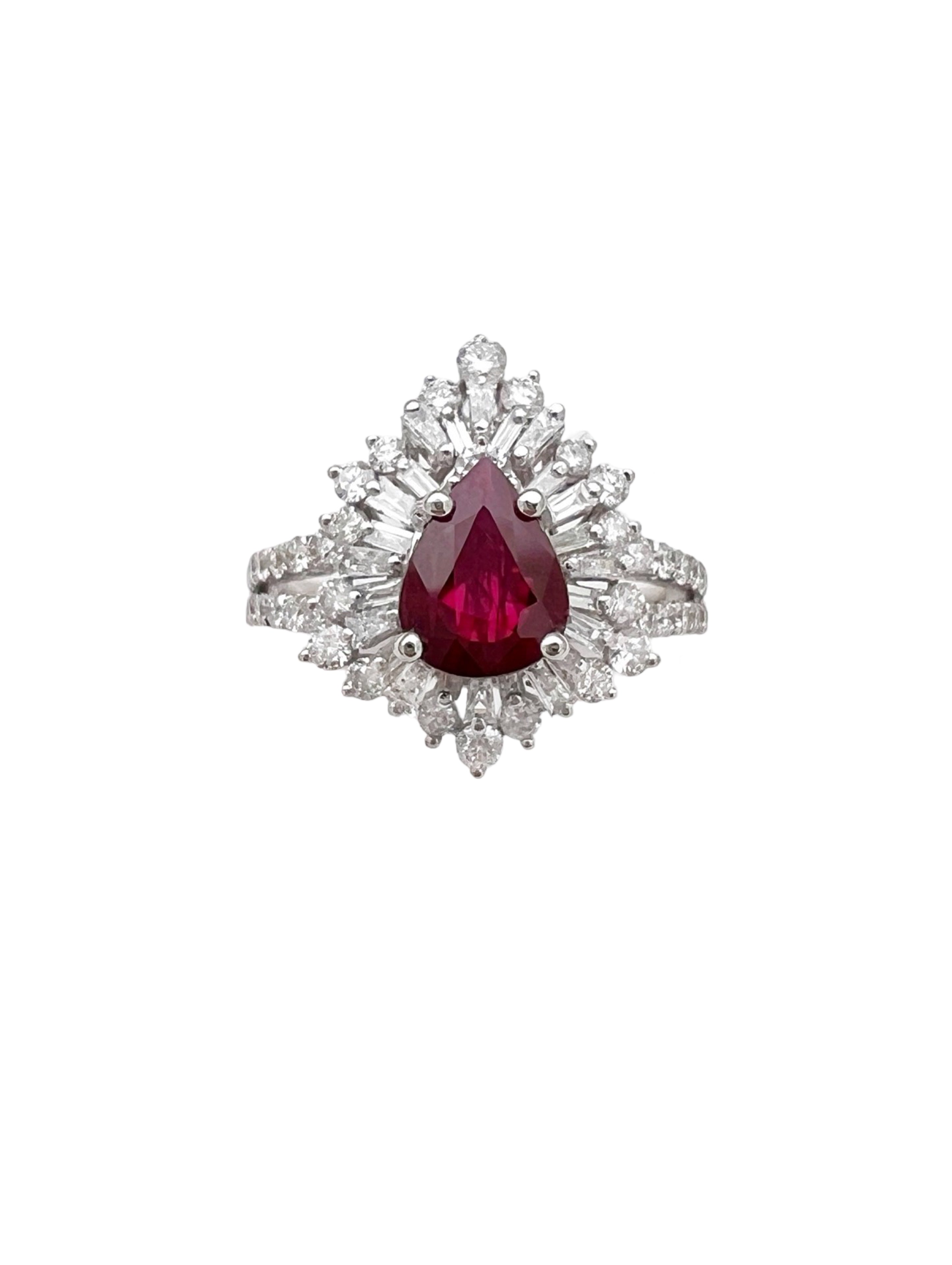 1.287 Cts Ruby Burma(Myanmar) Certified & 1.24 Cts Diamonds 18K White Gold Ring