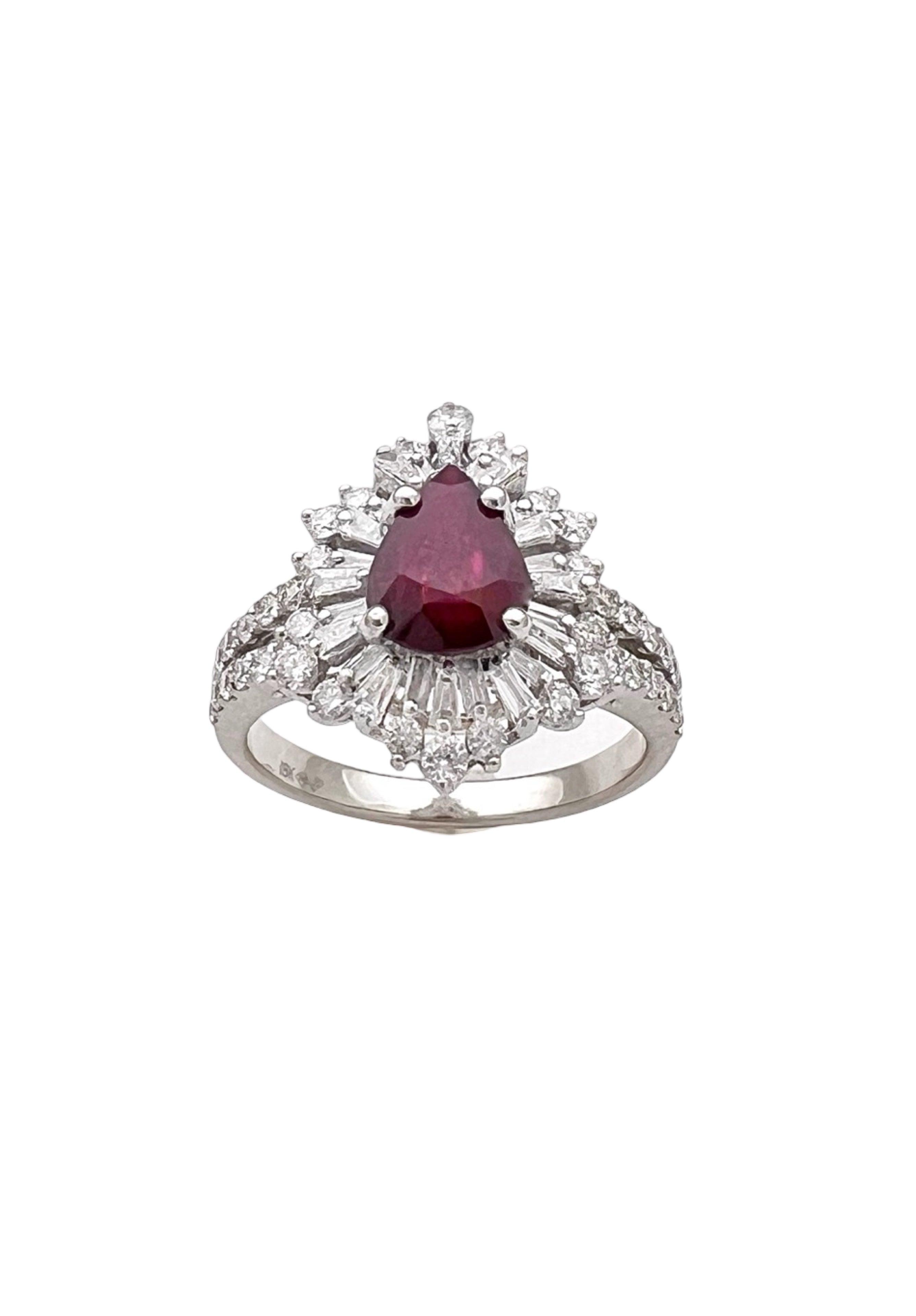 1.287 Cts Ruby Burma(Myanmar) Certified & 1.24 Cts Diamonds 18K White Gold Ring