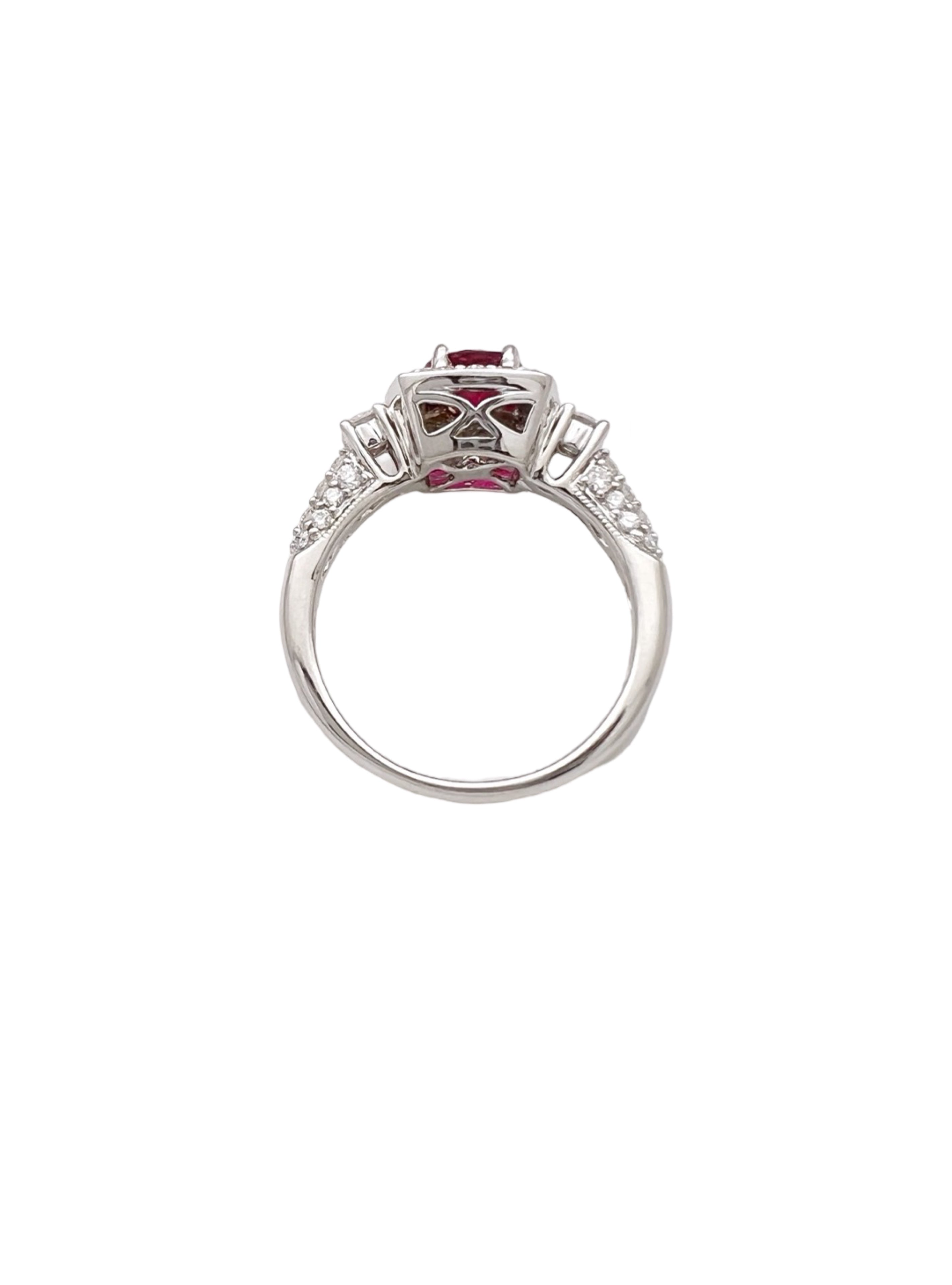 1.044Cts Ruby Mozambique (Certified) & 1.01 Cts Diamonds 14K White Gold Ring
