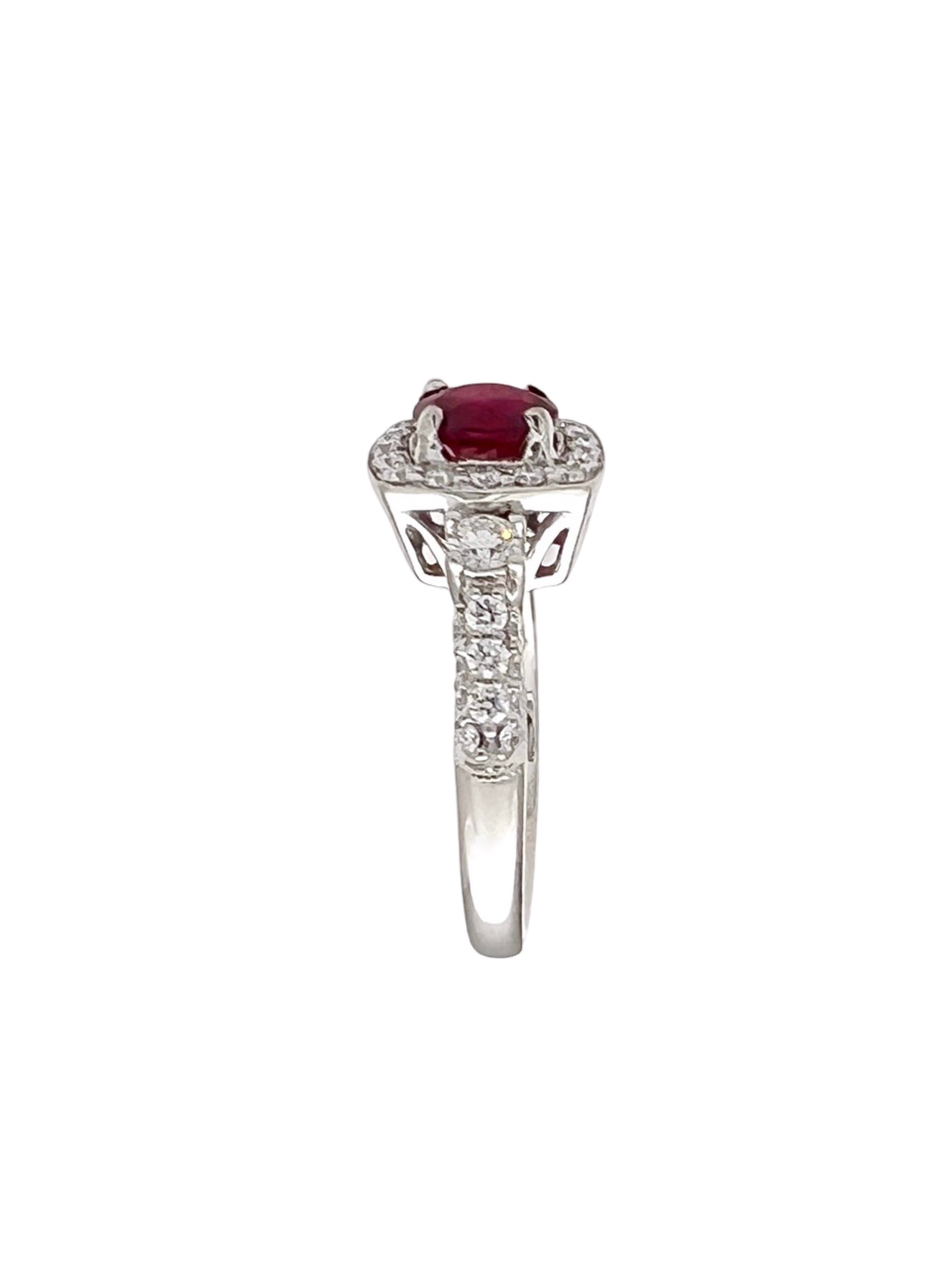 1.044Cts Ruby Mozambique (Certified) & 1.01 Cts Diamonds 14K White Gold Ring