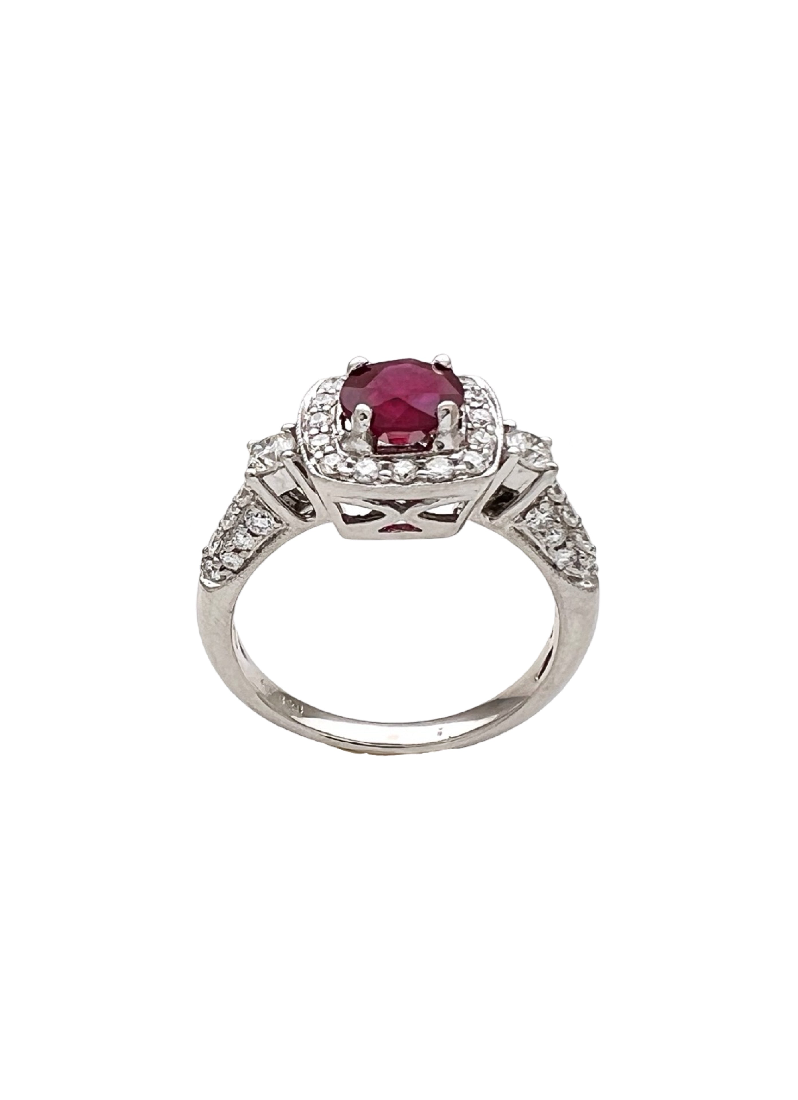 1.044Cts Ruby Mozambique (Certified) & 1.01 Cts Diamonds 14K White Gold Ring