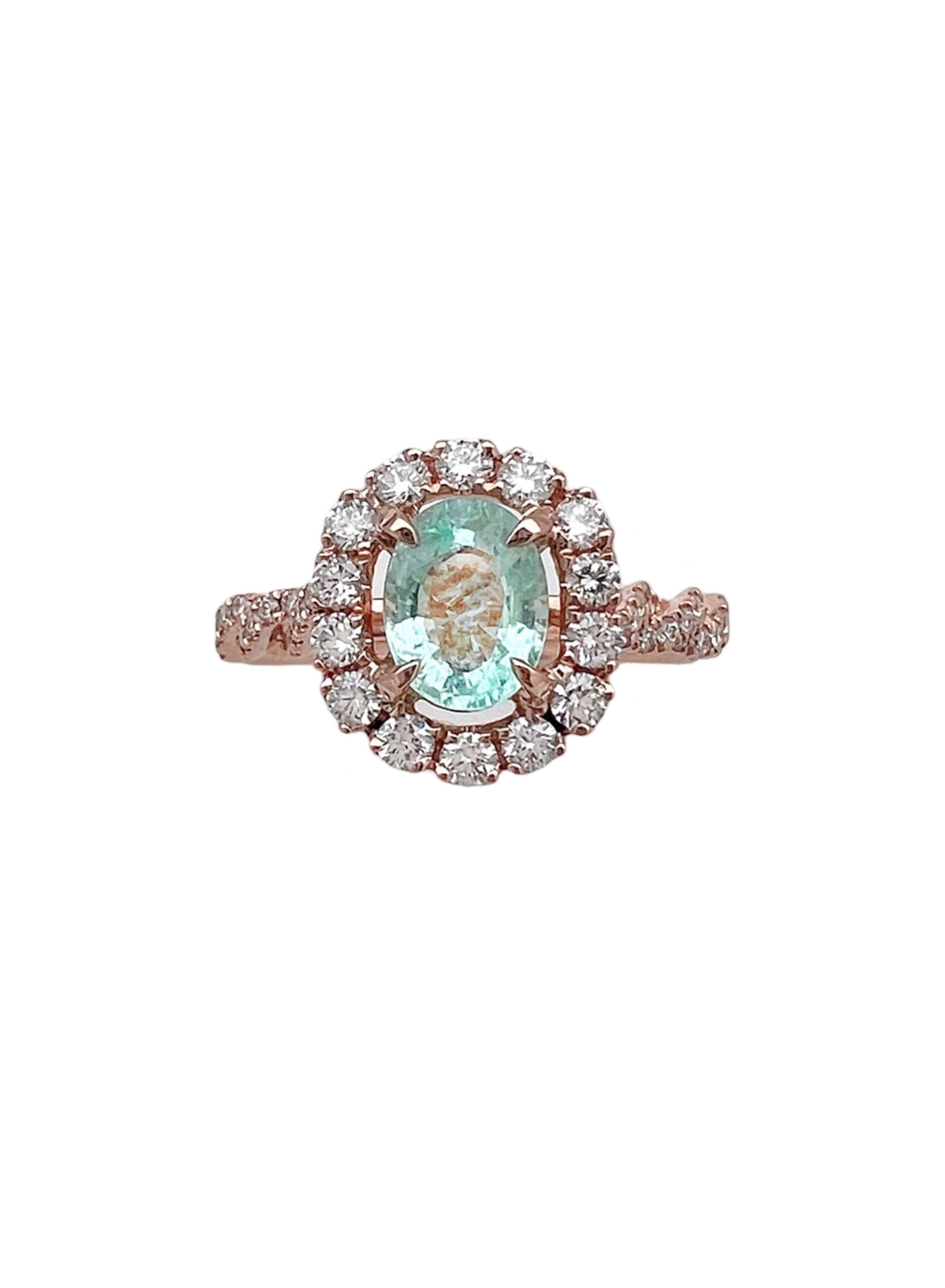 0.878Cts Paraiba Tourmaline (Certified) & 0.79Cts Diamond 14K Rose Gold Ring