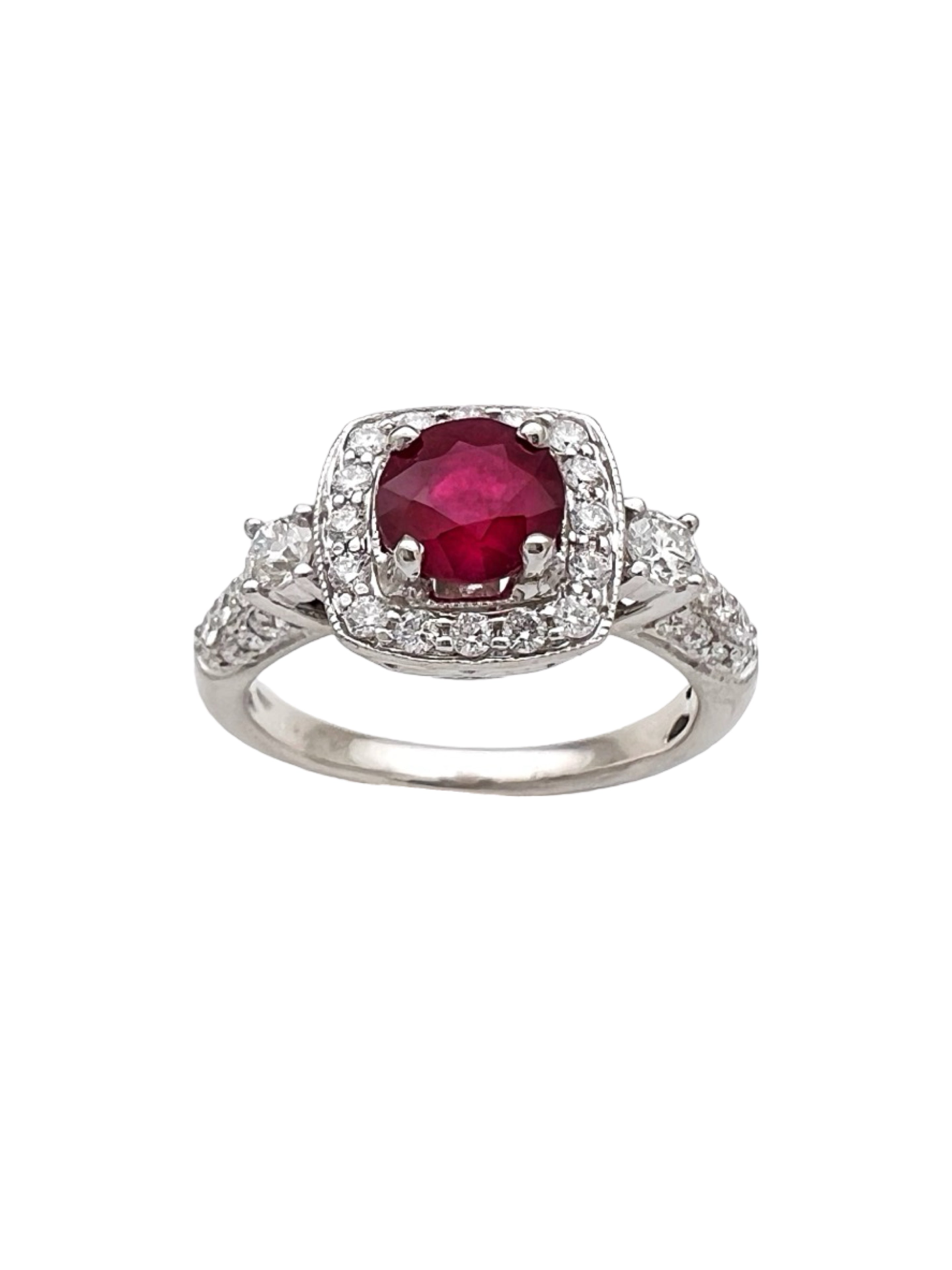 1.044Cts Ruby Mozambique (Certified) & 1.01 Cts Diamonds 14K White Gold Ring